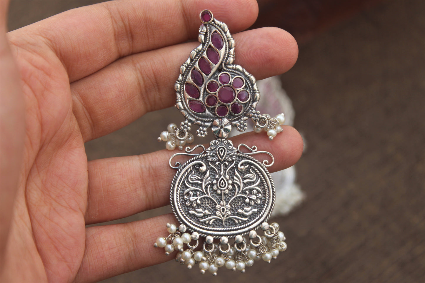 Premium Silver Look Alike Long Mughal Designer Drops