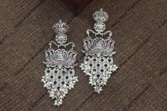 Tribal Lotus Lakshmi Jhali Earrings - Ruby