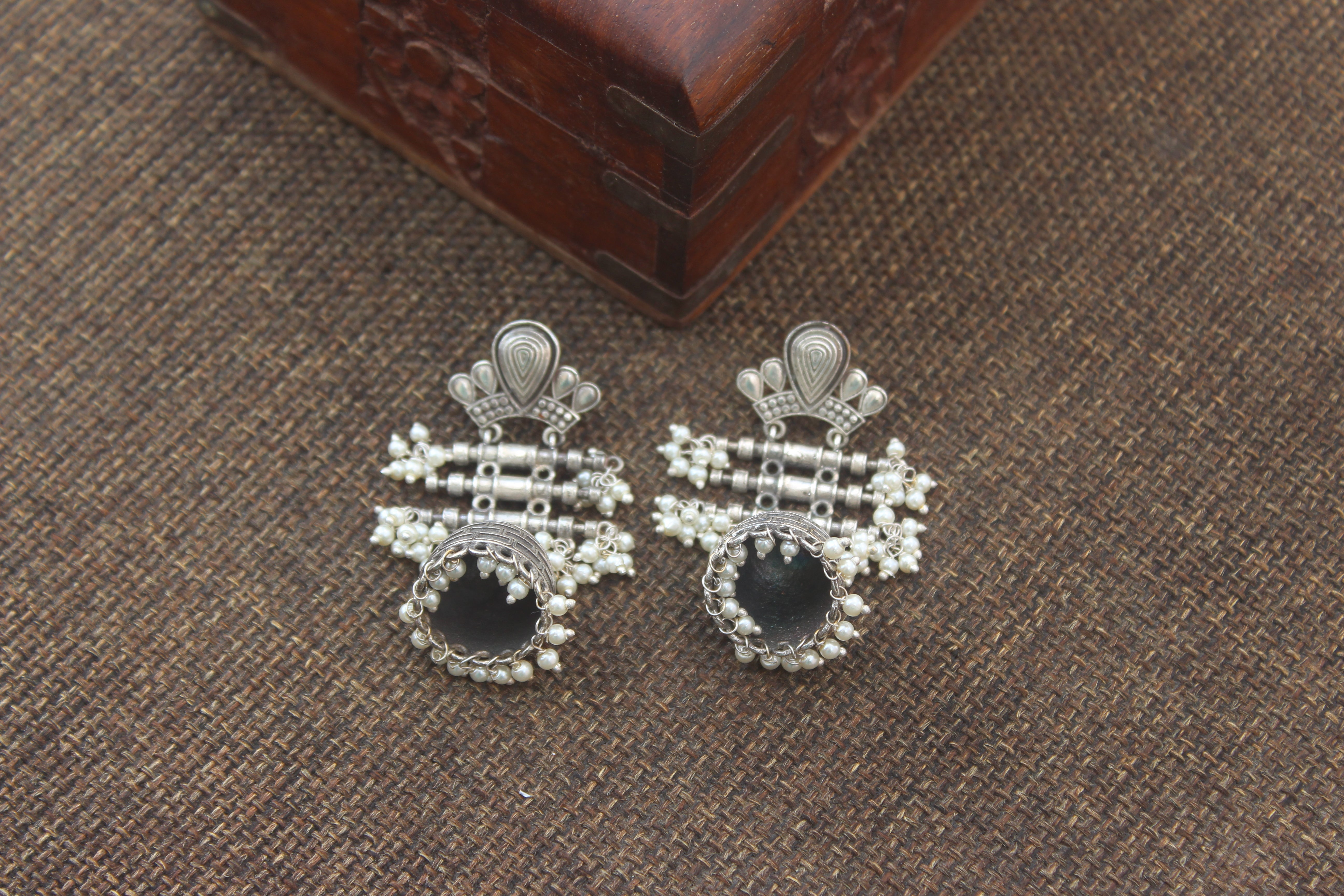 Premium Silver Look Alike Tribal Layer Jhumkas