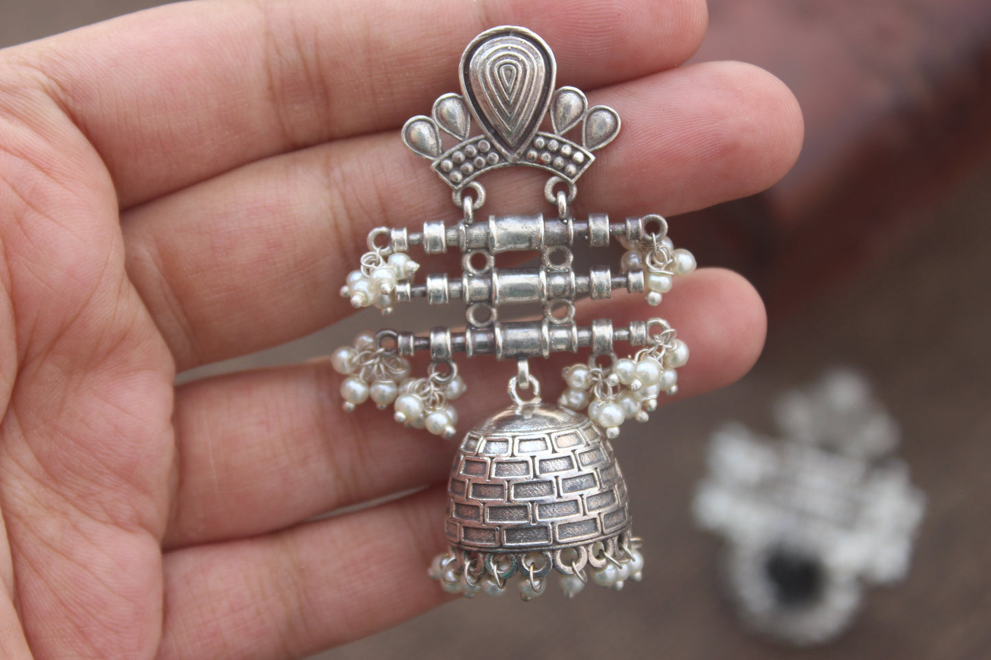 Premium Silver Look Alike Tribal Layer Jhumkas