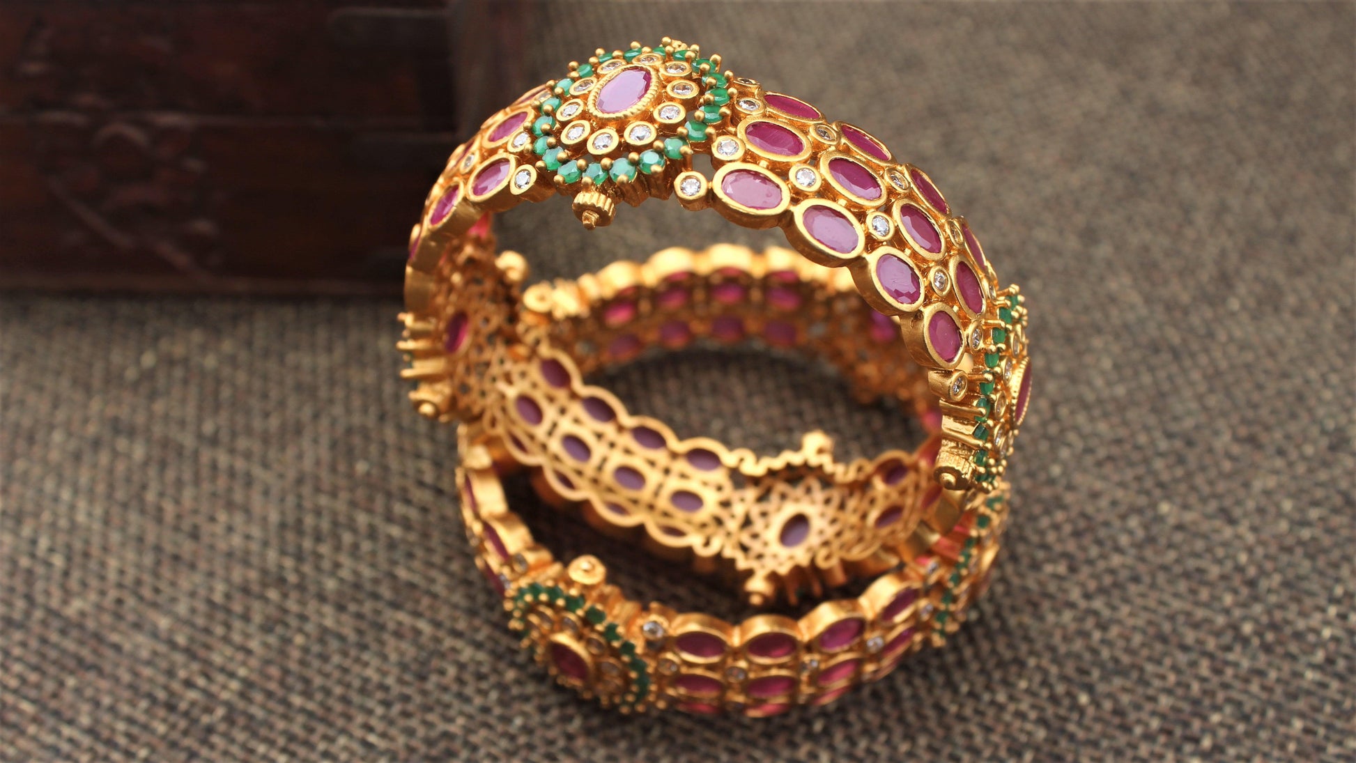 Heavy Oval Designer Bridal Kemp & AD Bangles - Happy Pique 