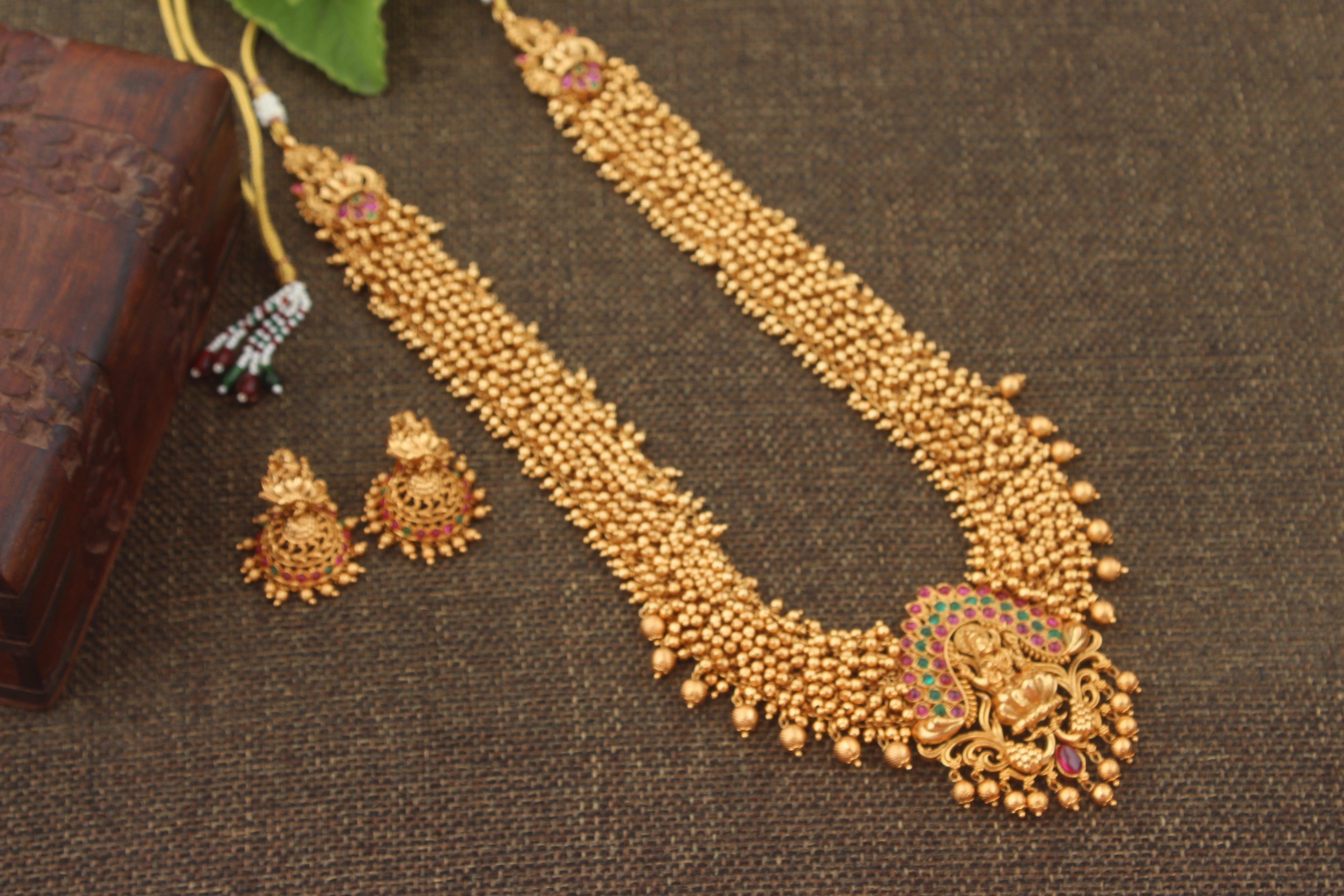 Heavy Bridal Gold Look Alike Golden Beads & Balls Lakshmi Haaram - Happy Pique 