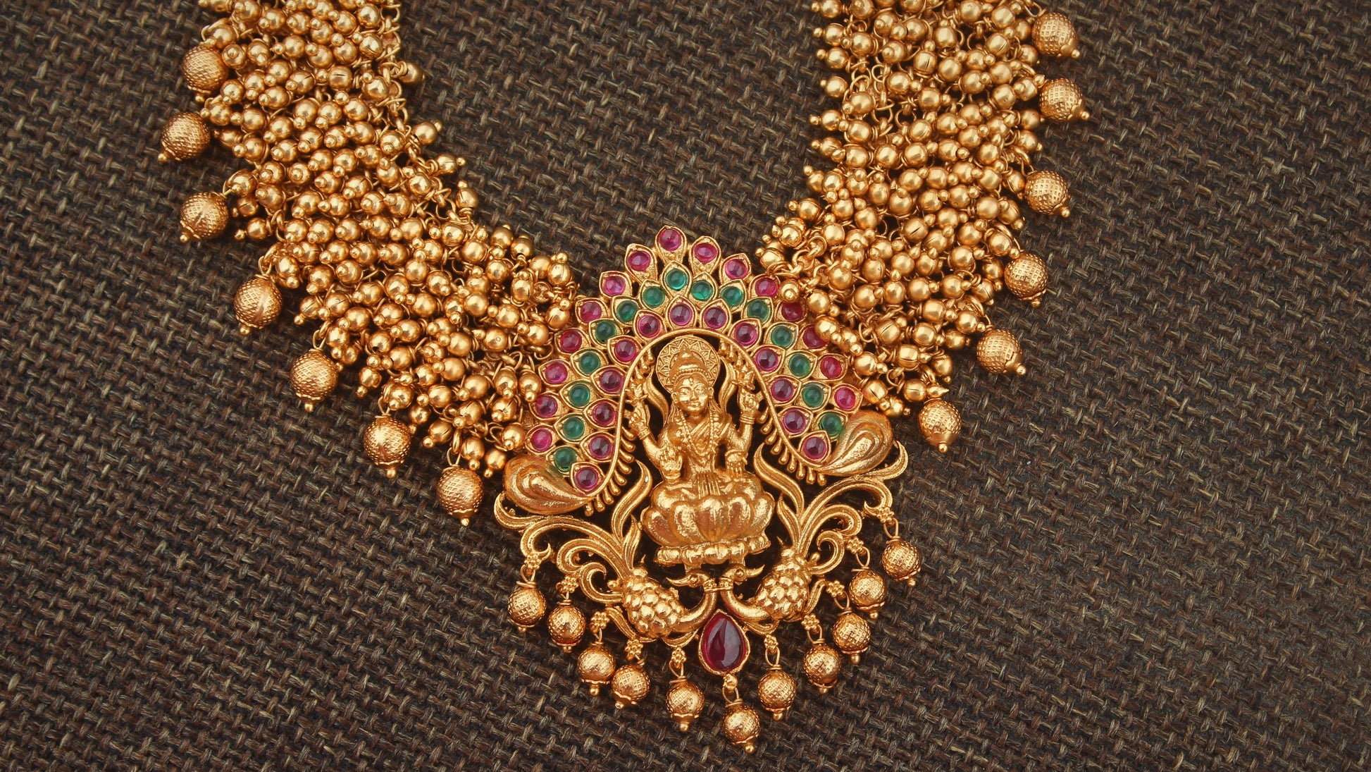 Heavy Bridal Gold Look Alike Golden Beads & Balls Lakshmi Haaram - Happy Pique 