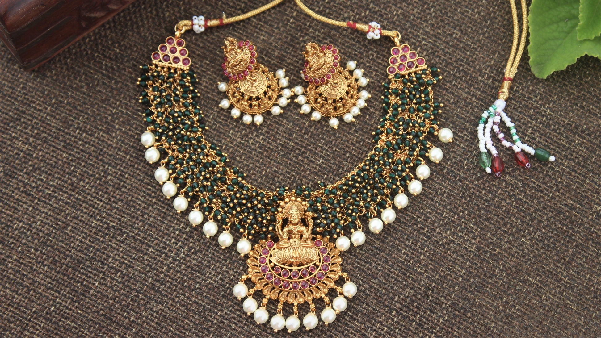 Gold Look Alike Naagas Mahalakshmi Bridal Beads Necklace - Happy Pique 