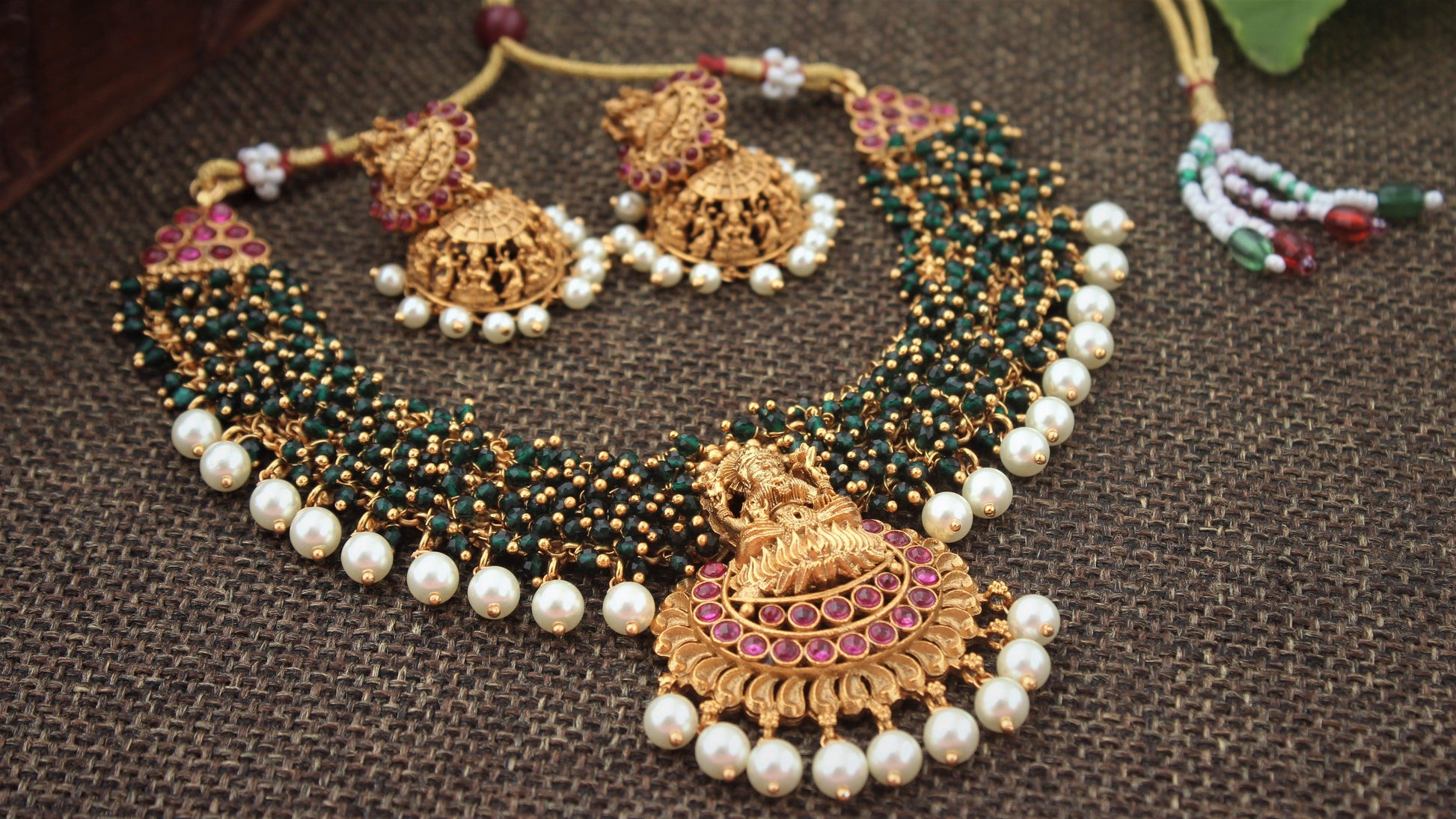 Gold Look Alike Naagas Mahalakshmi Bridal Beads Necklace - Happy Pique 