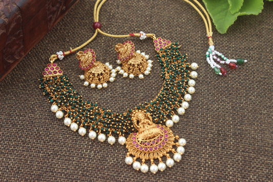 Gold Look Alike Naagas Mahalakshmi Bridal Beads Necklace - Happy Pique 