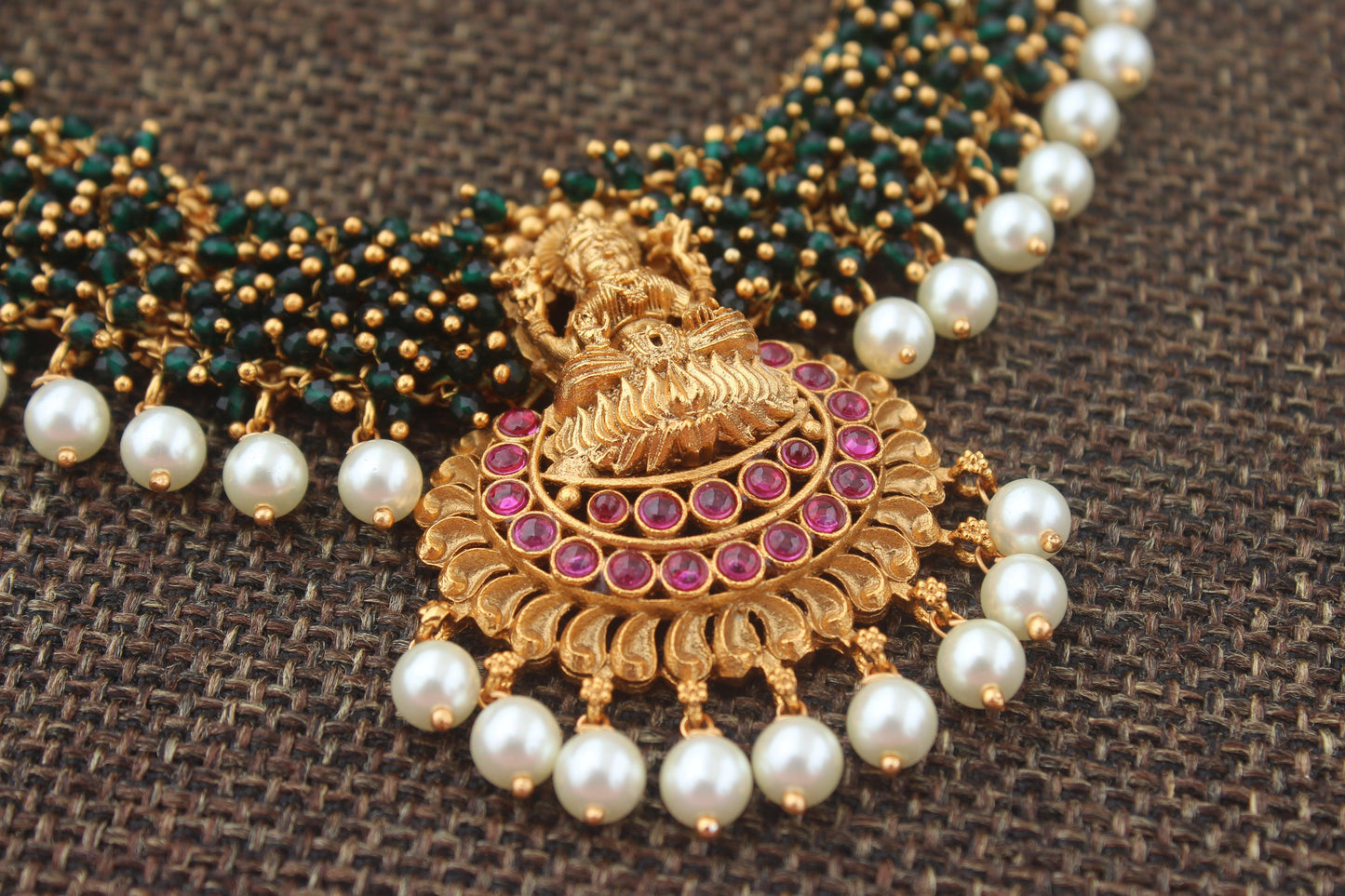 Gold Look Alike Naagas Mahalakshmi Bridal Beads Necklace - Happy Pique 