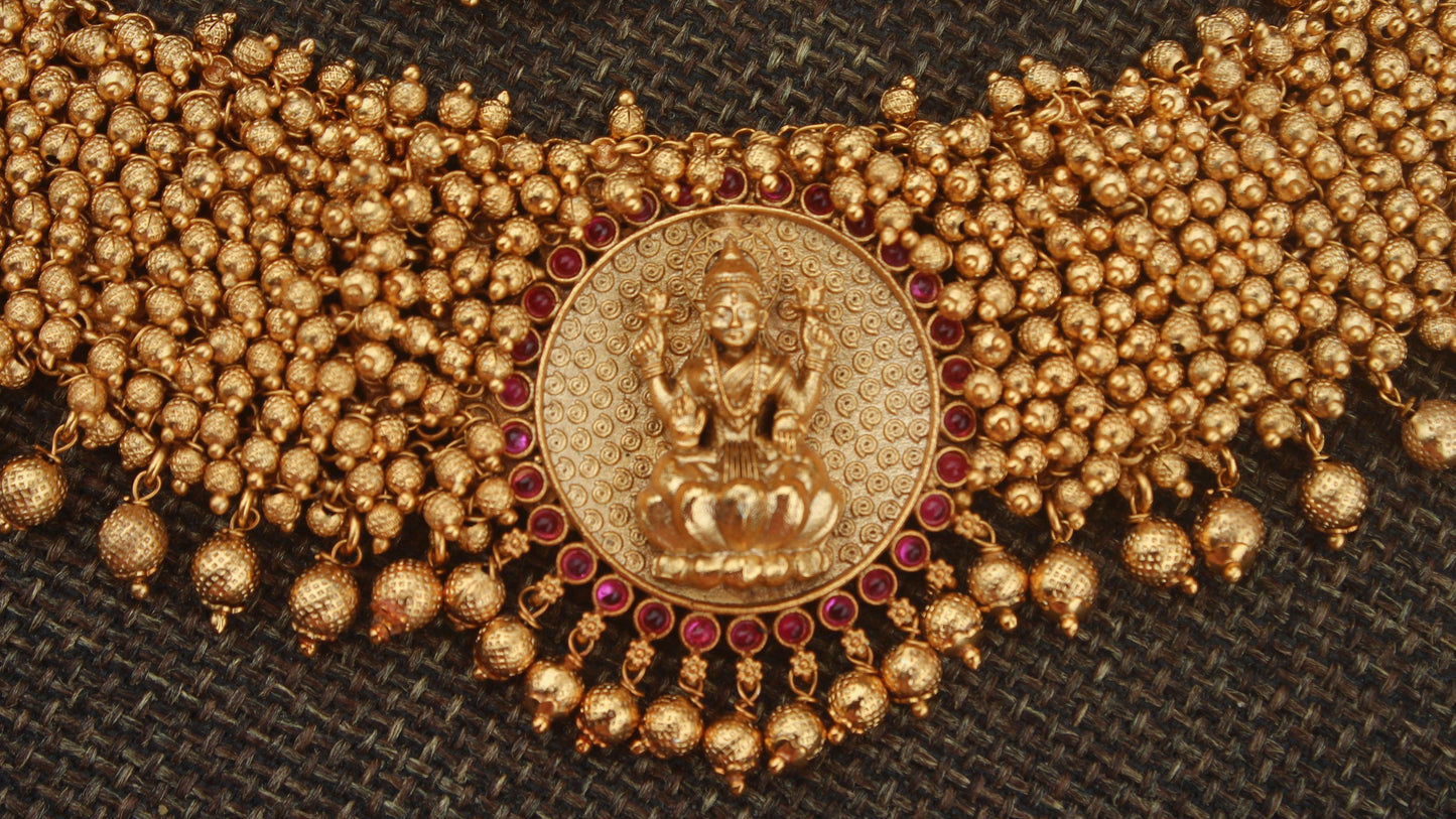 Heavy Antique Golden Beads & Balls Lakshmi Traditional Choker - Happy Pique 