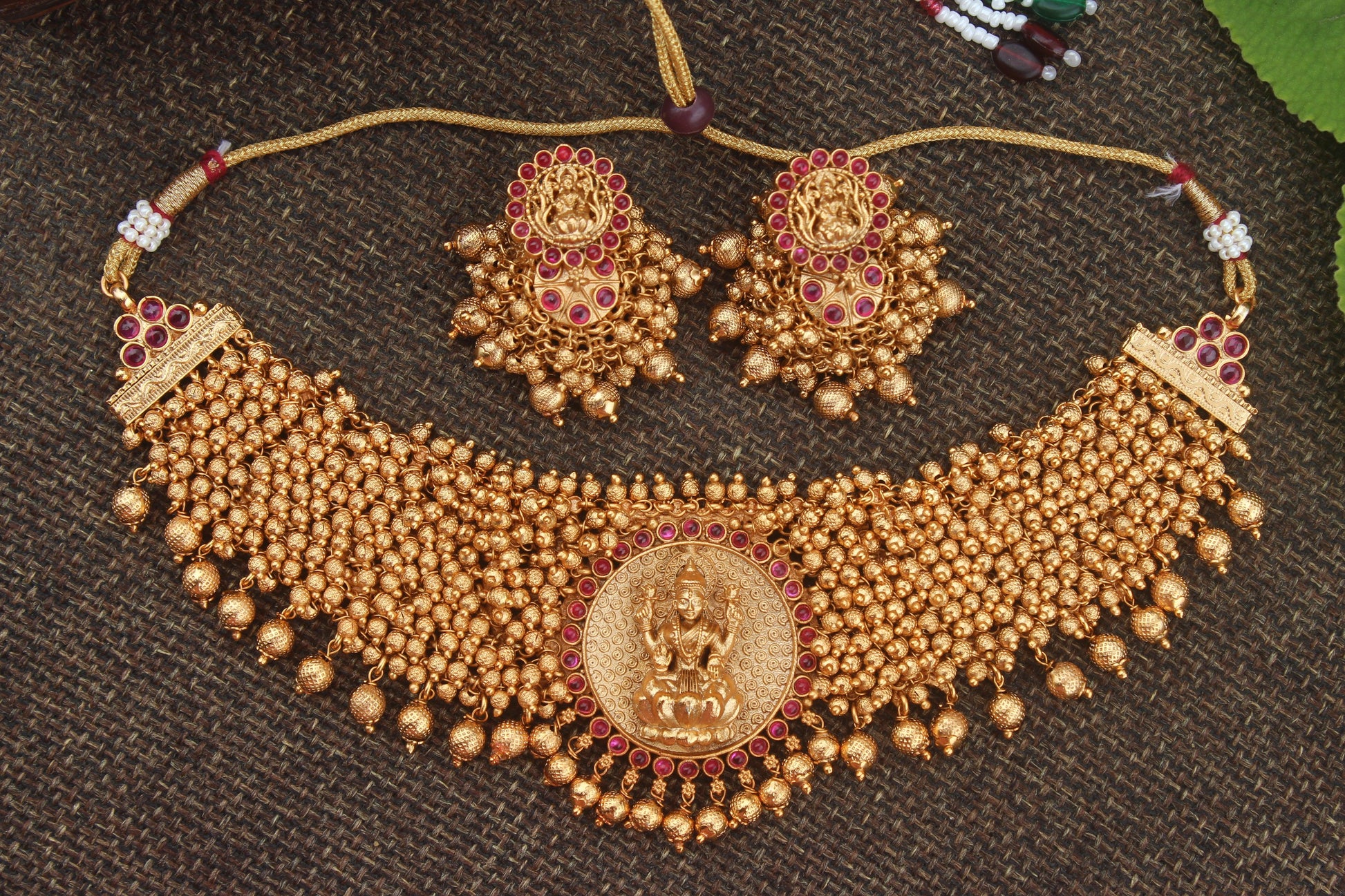 Heavy Antique Golden Beads & Balls Lakshmi Traditional Choker - Happy Pique 