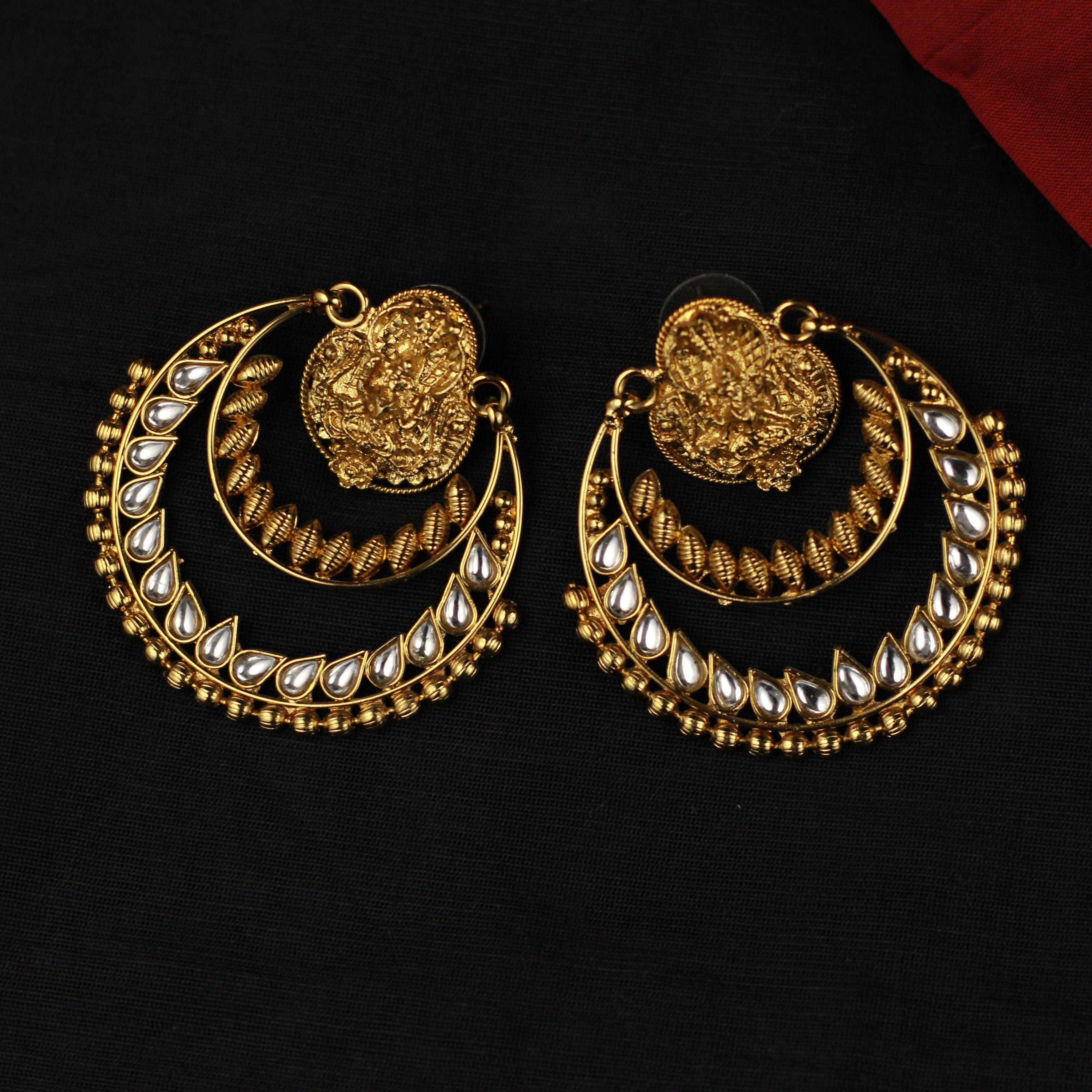 Big Ram Leela Kundan Chaandbali Earrings - Happy Pique 