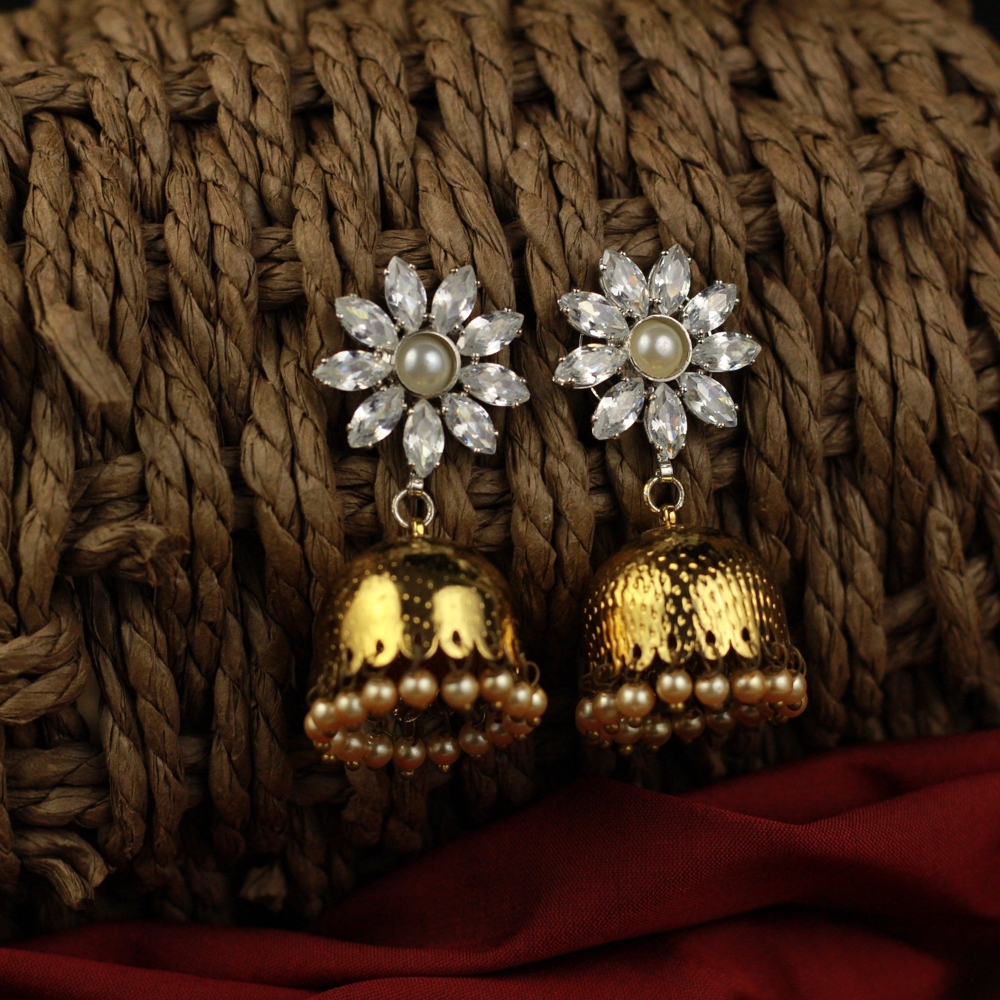 Elegant Ethnic AD Flower Jhumkas - Happy Pique 