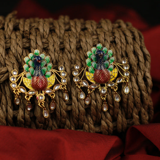 Multicolor Peacock Kundan Studs