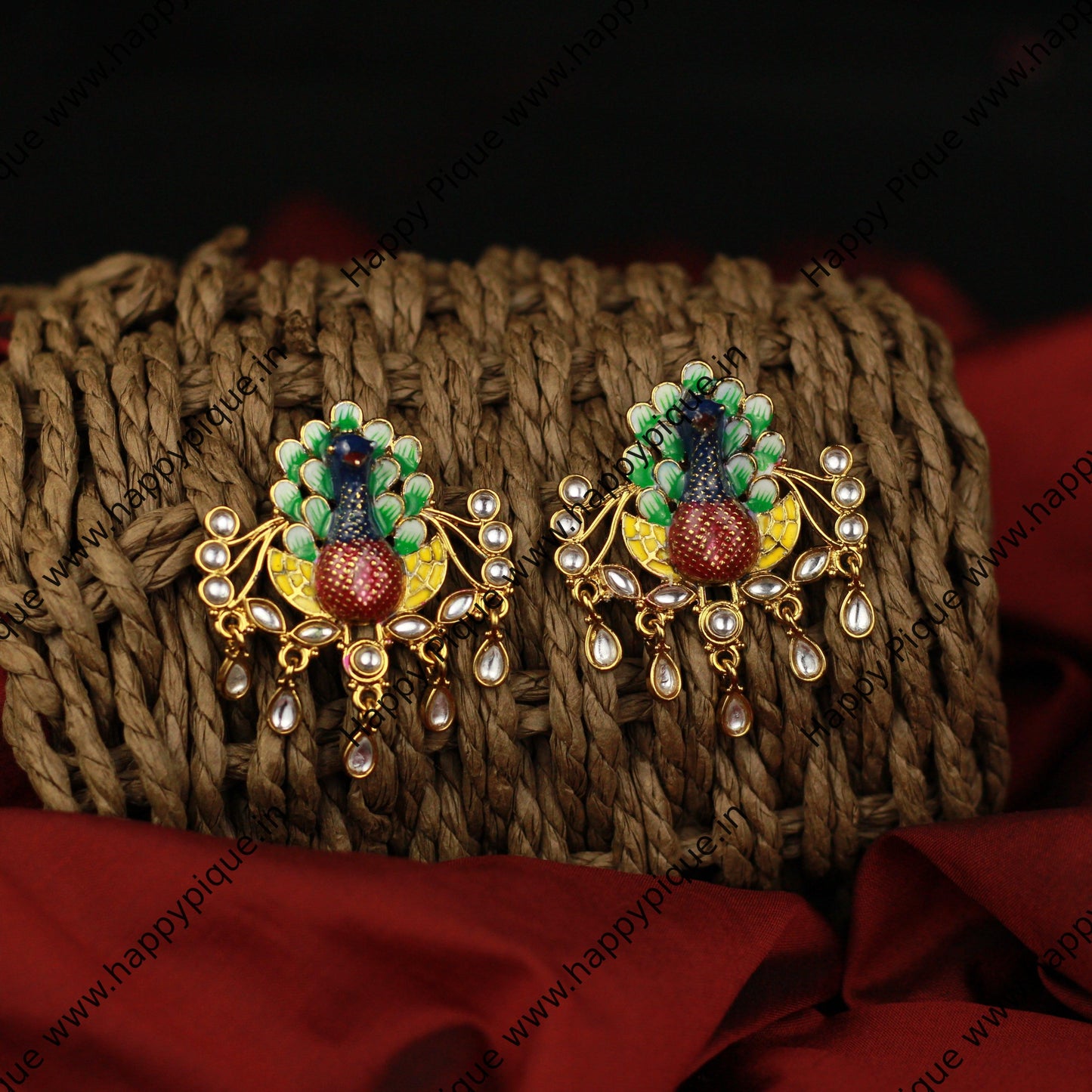 Multicolor Peacock Kundan Studs