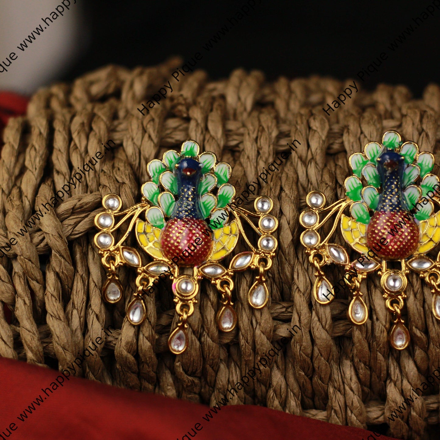 Multicolor Peacock Kundan Studs