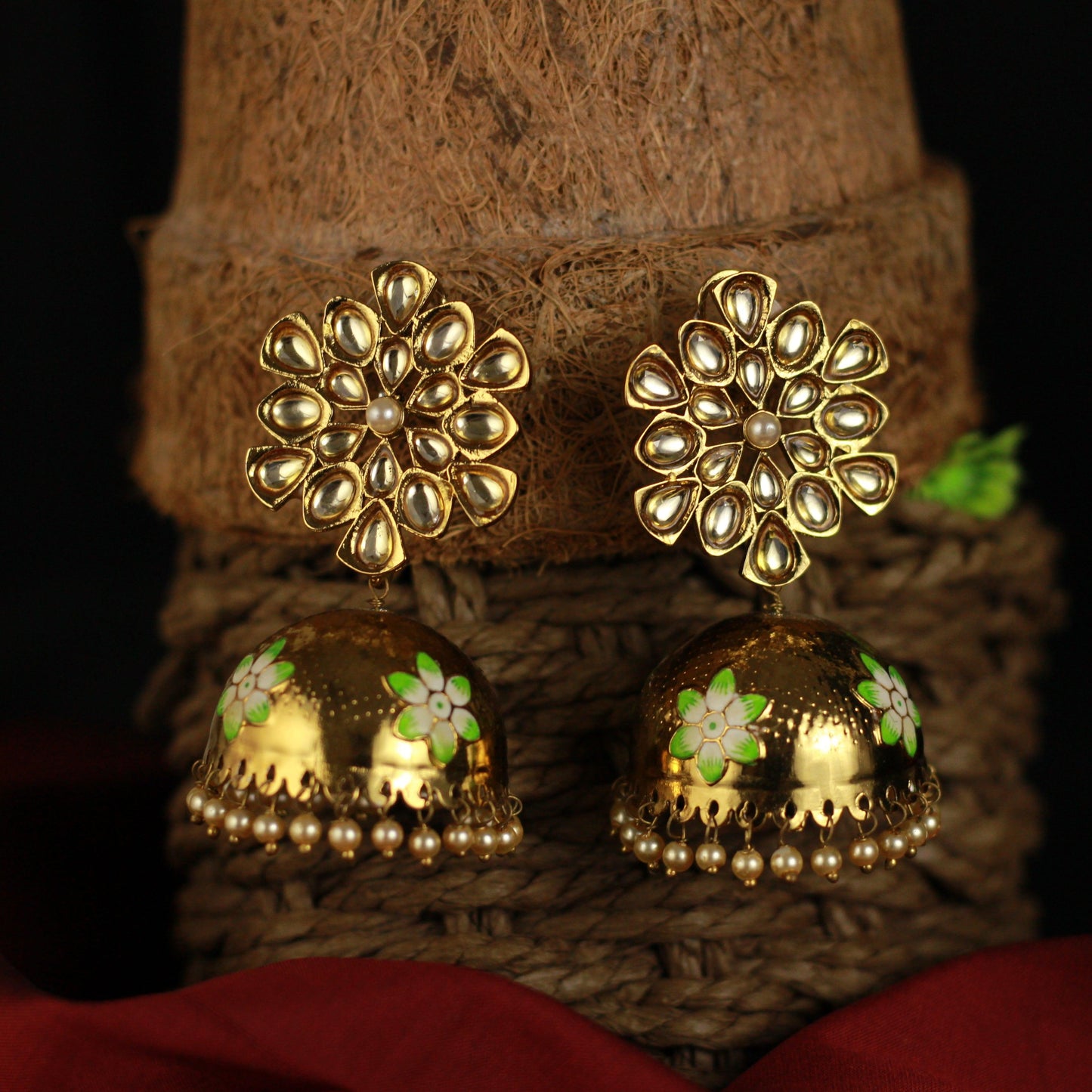 Kundan Ethnic Flower Designer Bollywood Festive Jhumkas - Happy Pique 