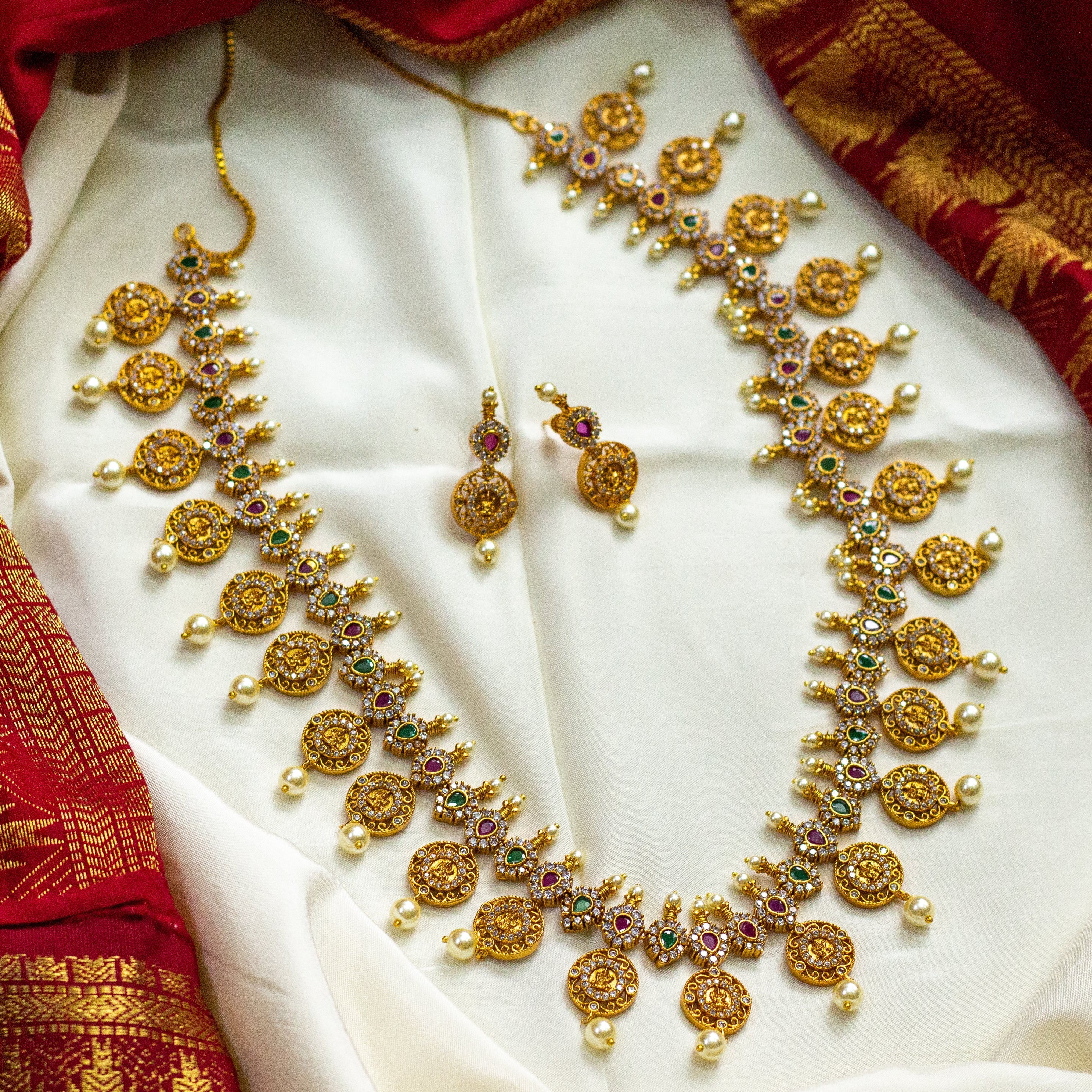 Gold Look Matte Finish Lakshmi Coin Haaram Set