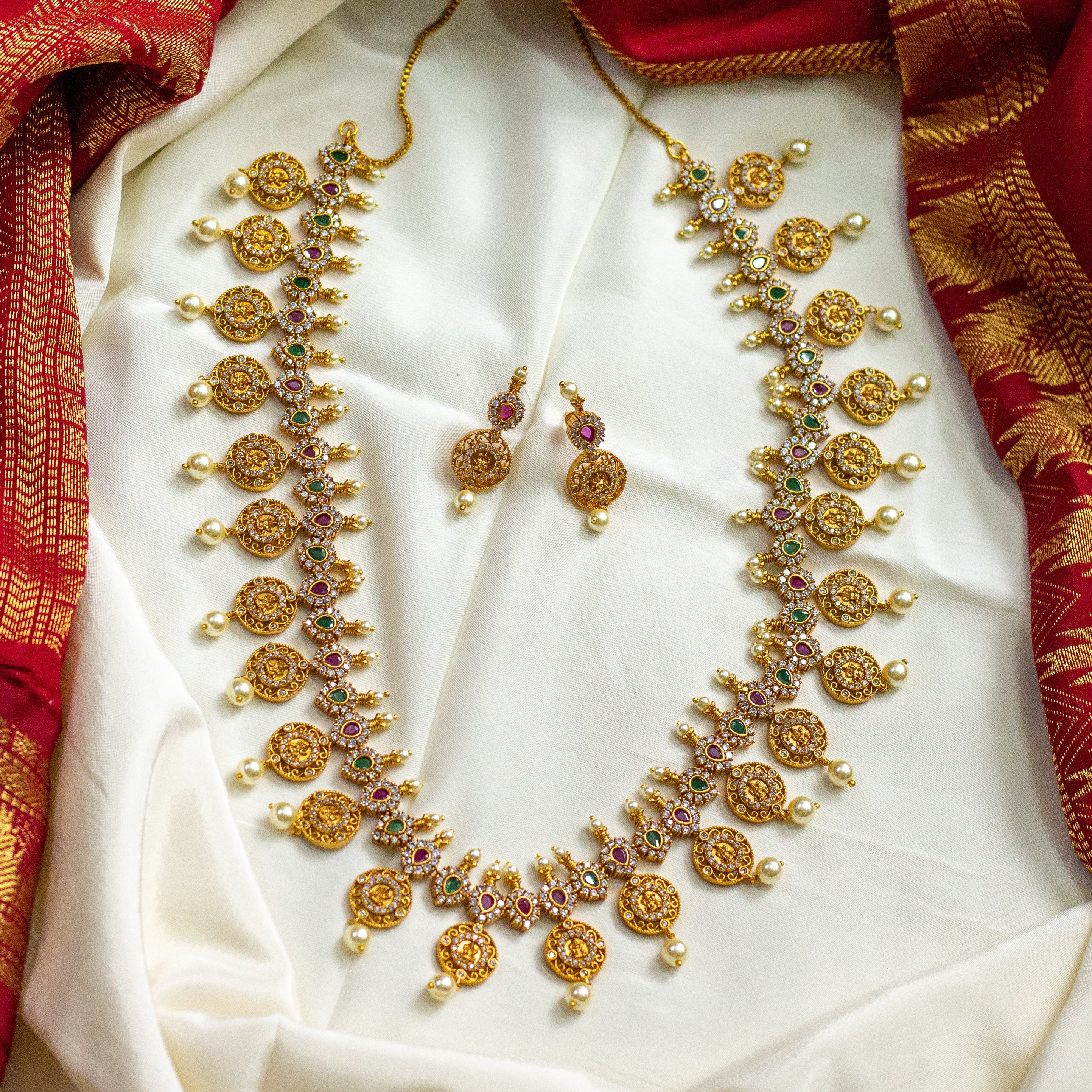 Gold Look Matte Finish Lakshmi Coin Haaram Set