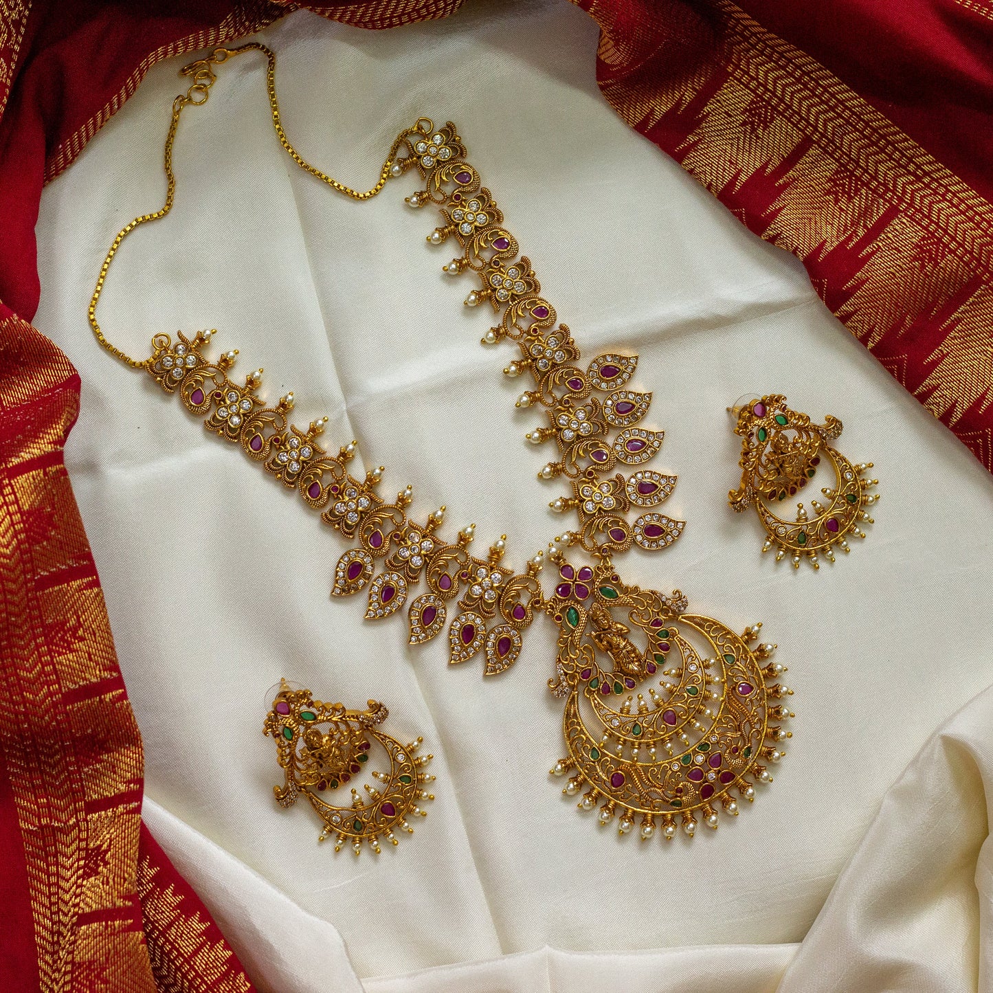 Gold Look Chaand Krishna AD Bridal Necklace Set