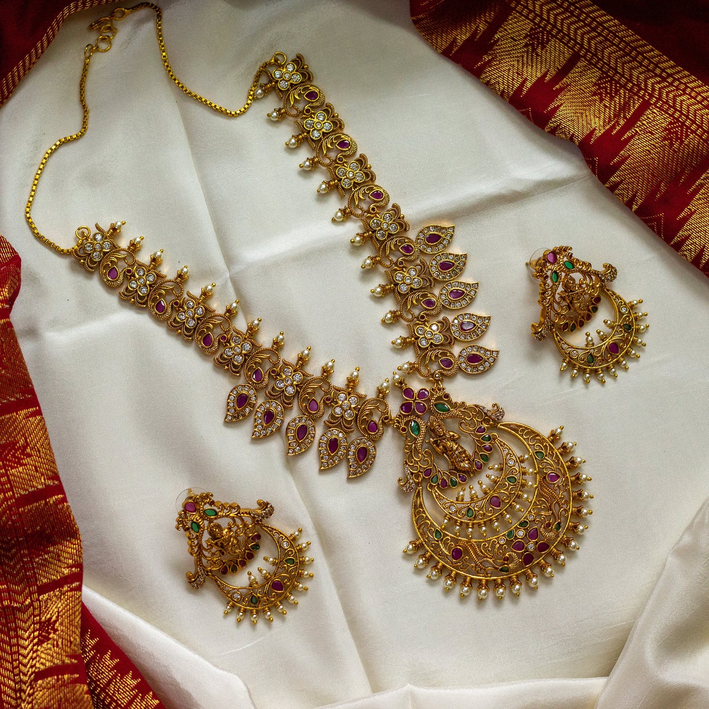 Gold Look Chaand Krishna AD Bridal Necklace Set