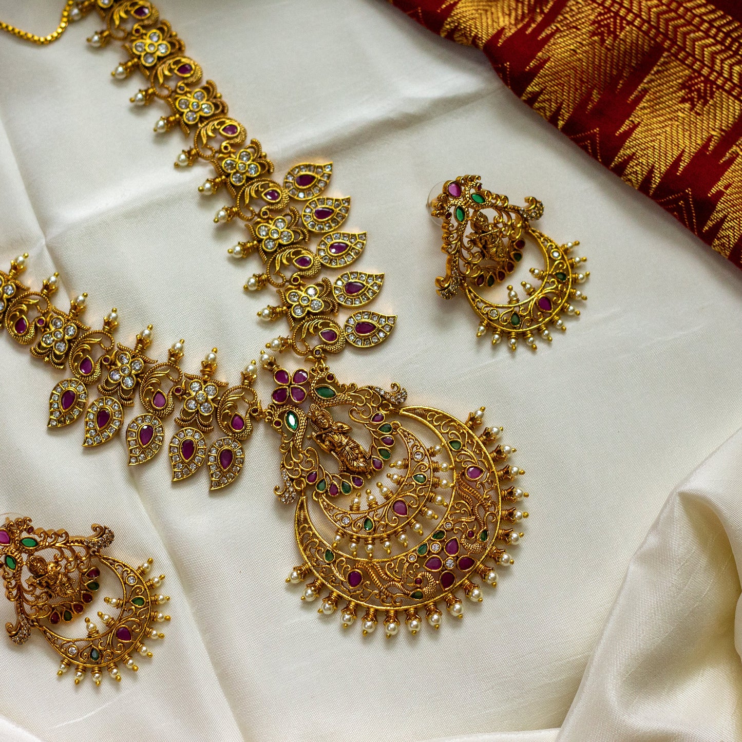 Gold Look Chaand Krishna AD Bridal Necklace Set