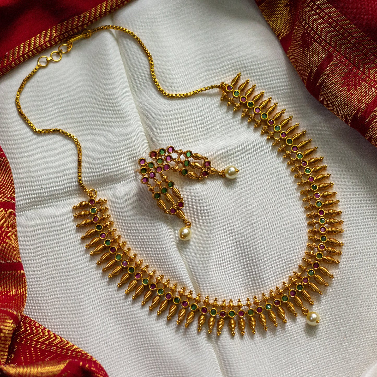 Matte Finish AD Mulla Mottu Necklace Set