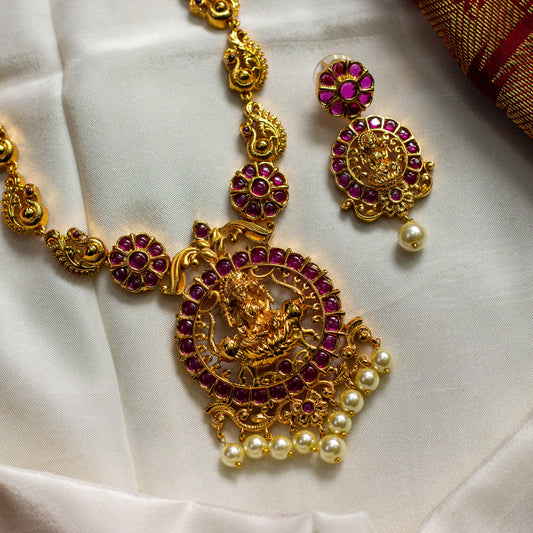 Gold Look Real Kemp Lakshmi Chakra Necklace Set