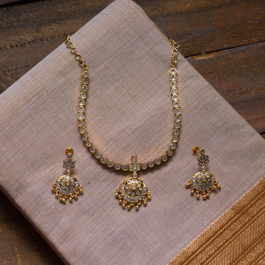 Gold Look Traditional White Stone Attigai Set