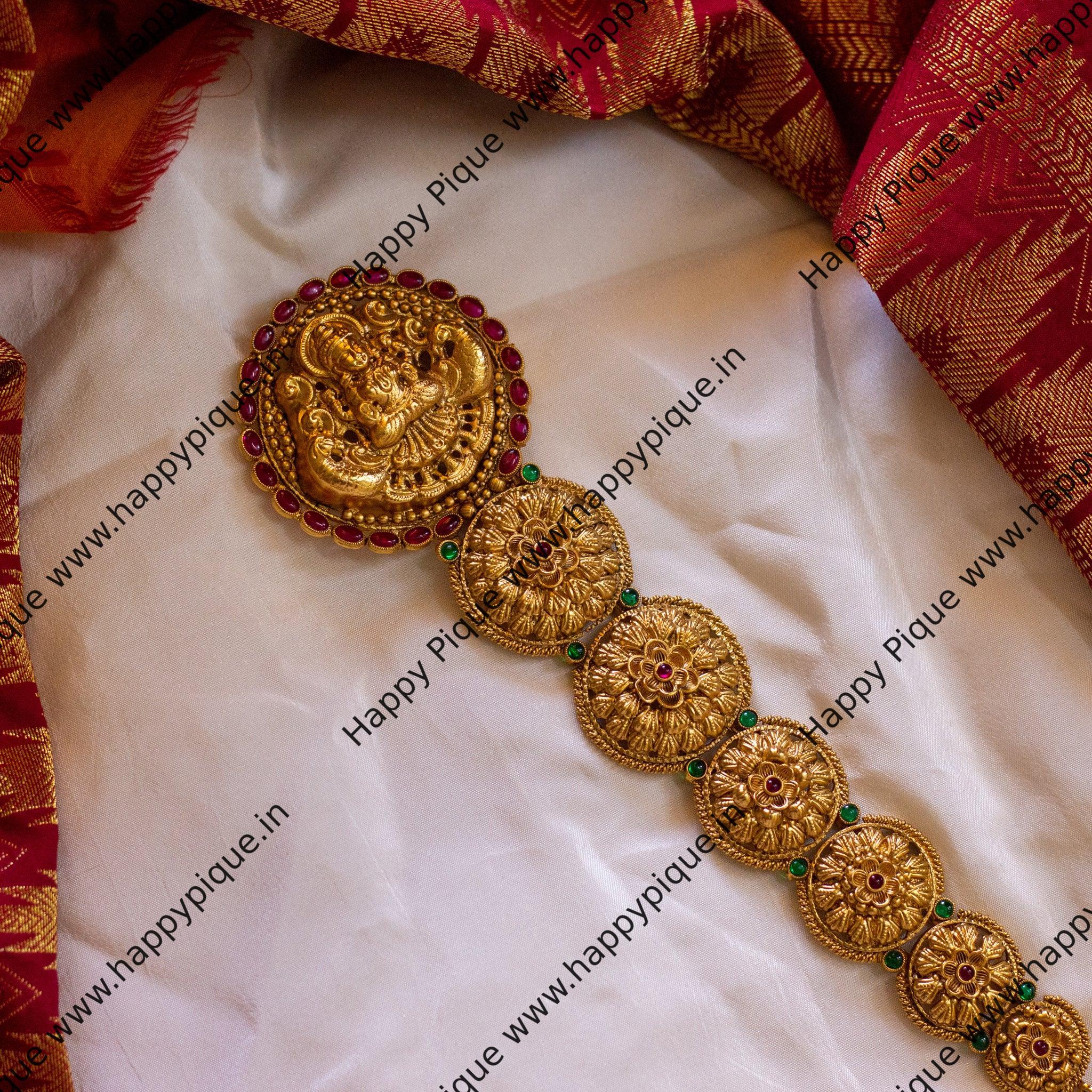 Real Gold Look Gajalakshmi Heavy Nagas Work Kemp Bridal Choti/Jada Billa