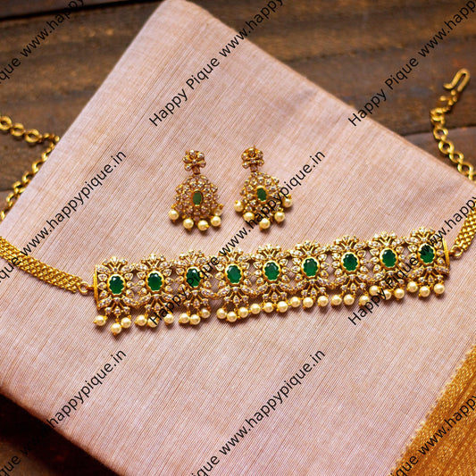 Rectangle AD Stone Choker Set - Green