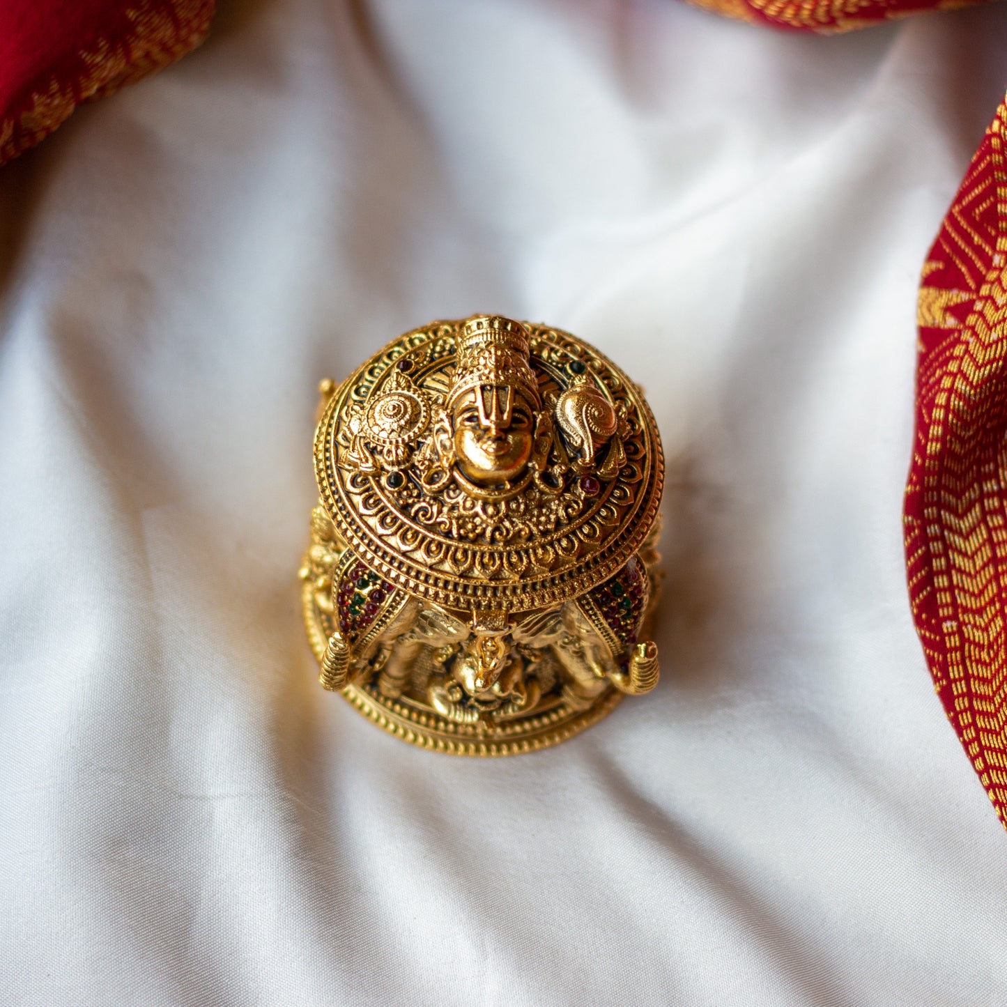 Antique Gold Venkateshwara Nakshi Design Kum Kum Box