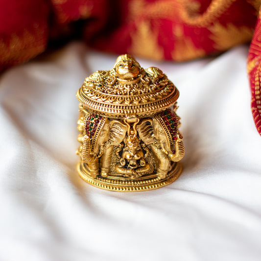 Antique Gold Venkateshwara Nakshi Design Kum Kum Box