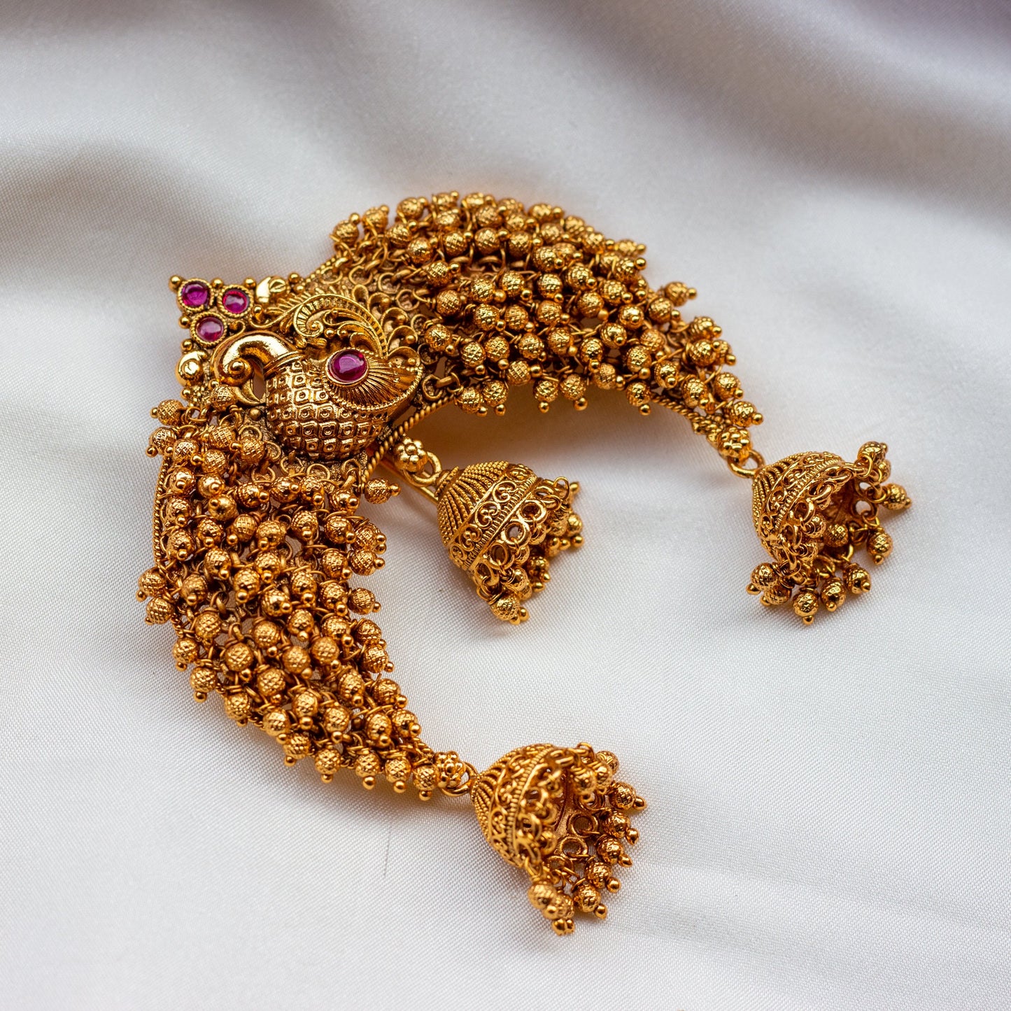 Gold Look Golden Beads Bunch Traditional Single Jada Billa - Red