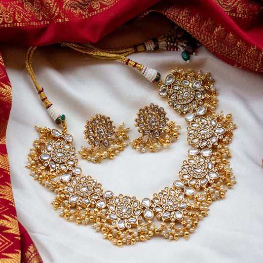 Jadau Kundan White Lotus Necklace Set