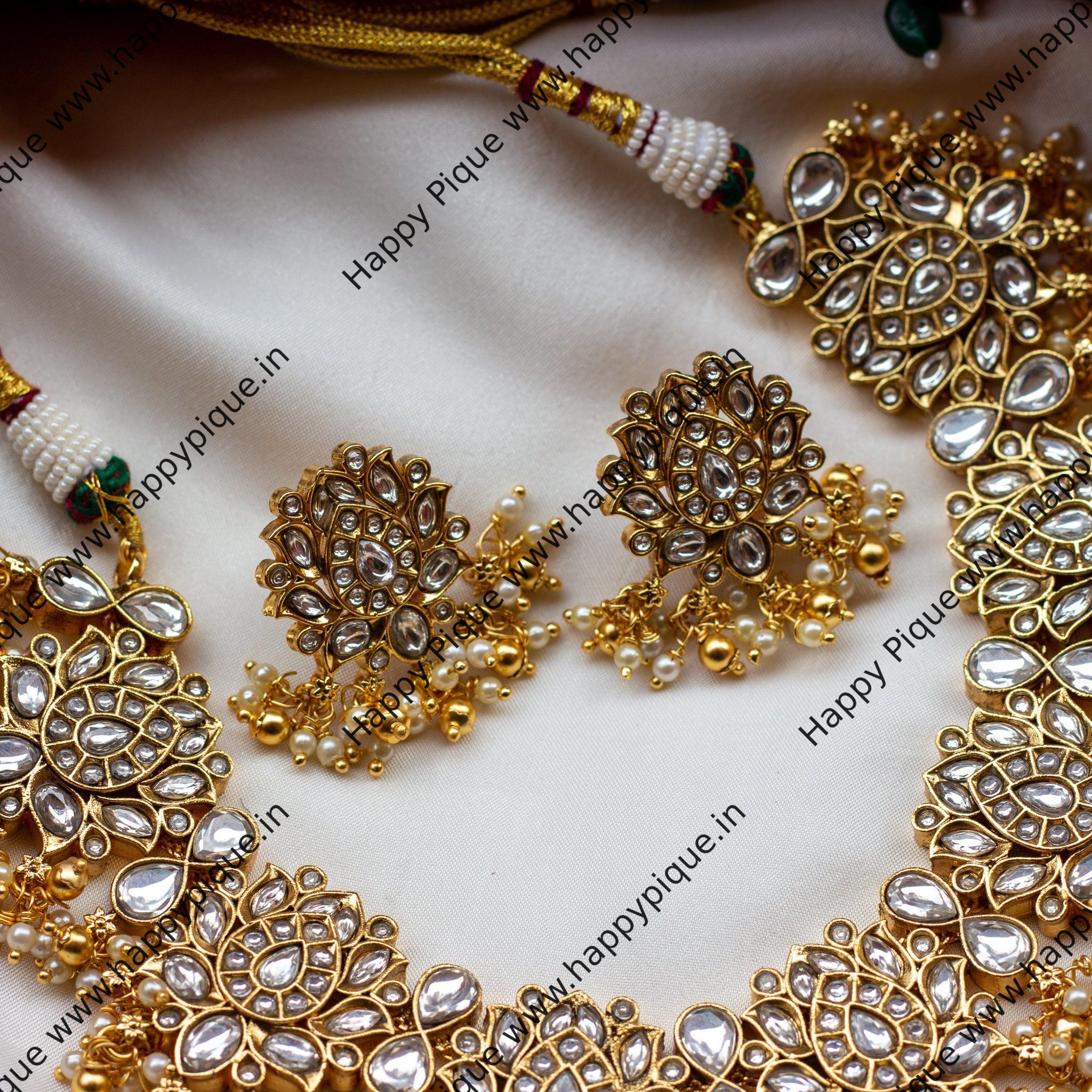 Jadau Kundan White Lotus Necklace Set