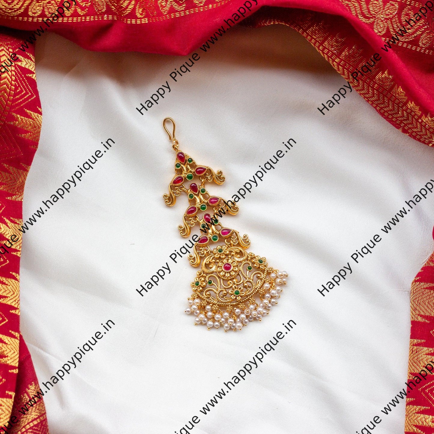 Traditional Rettapakshi Design Kemp Bridal Maang Tikka/Nethi Chutti