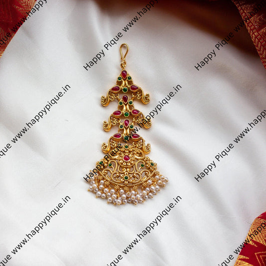 Traditional Rettapakshi Design Kemp Bridal Maang Tikka/Nethi Chutti