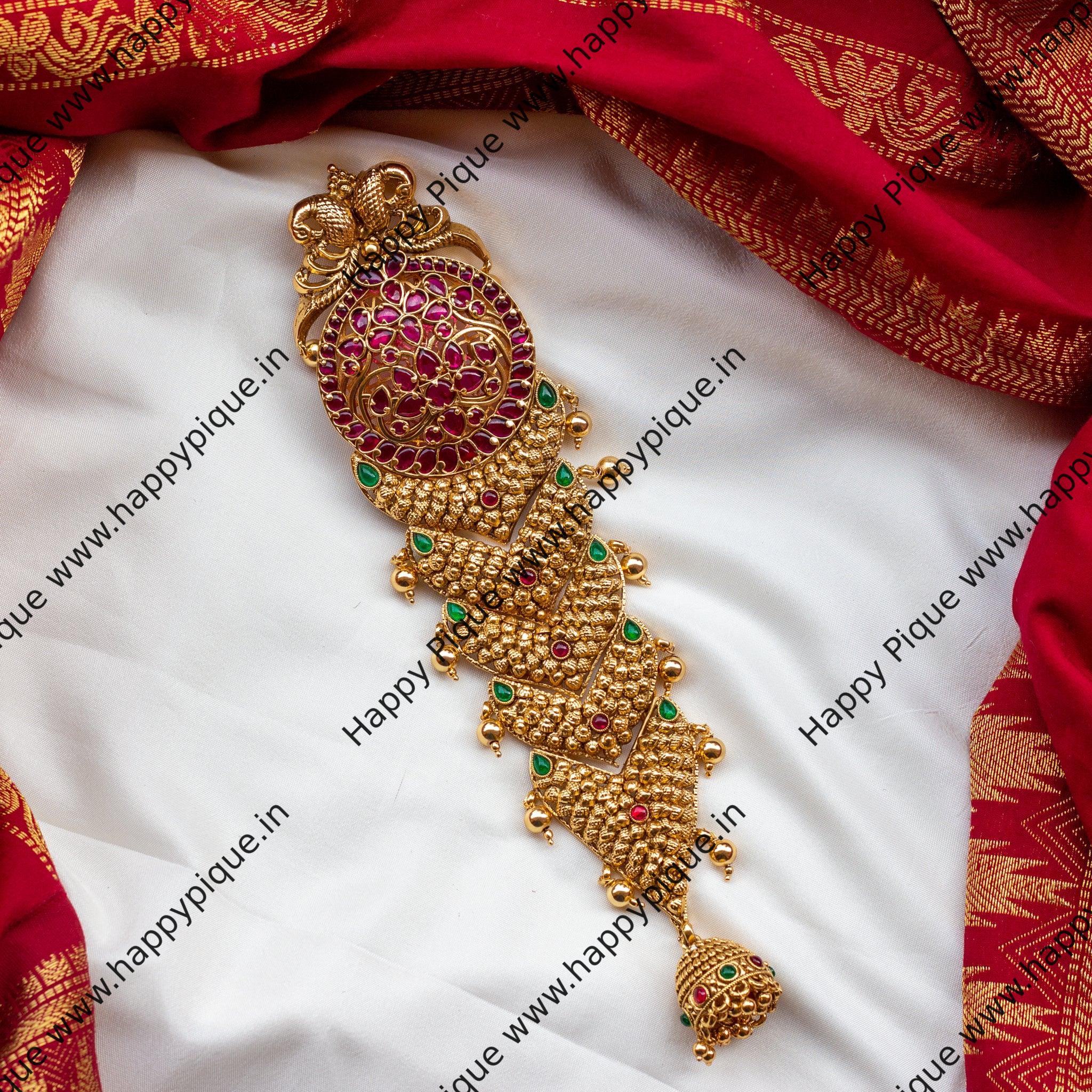 Real Gold Look Rettapakshi Fish Body Kemp Bridal Choti/Jada Billa