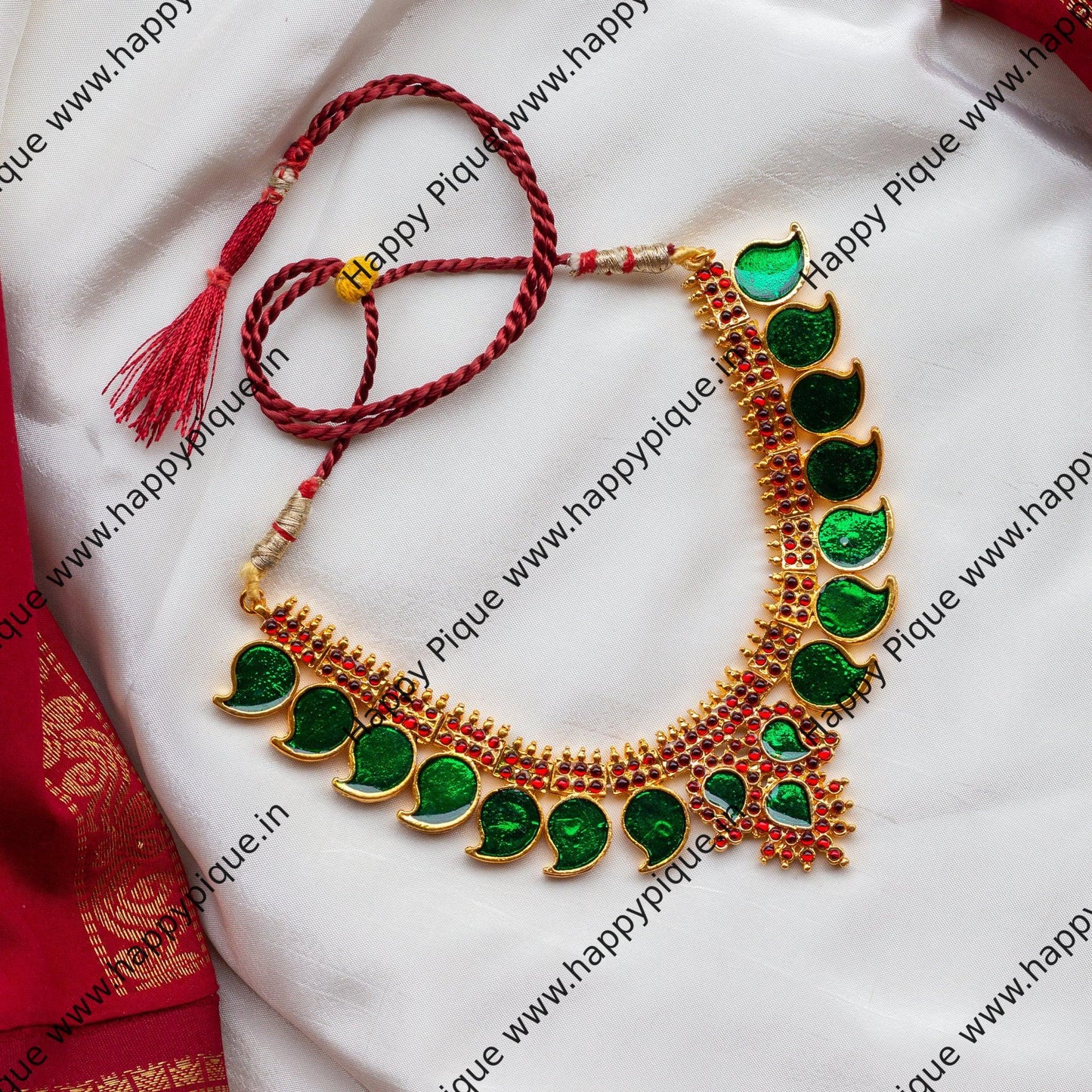 Traditional Kemp Palakka Maanga Maala/Necklace - Green