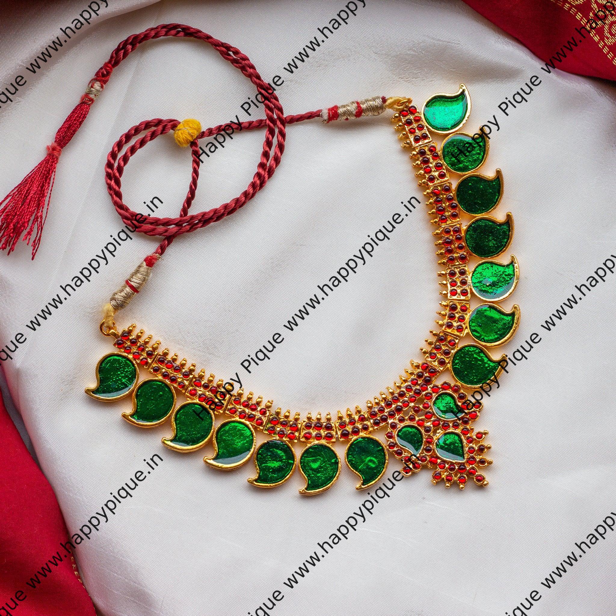 Traditional Kemp Palakka Maanga Maala/Necklace - Green