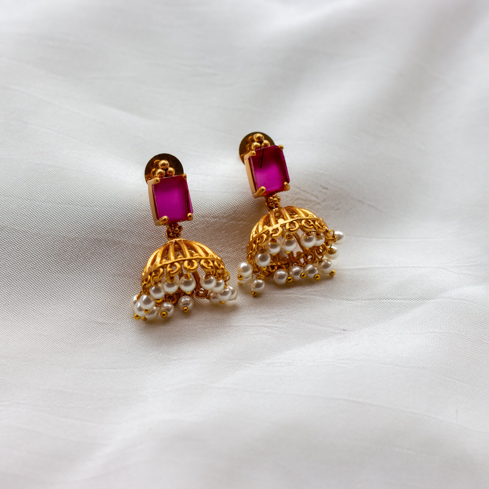 Matte Finish Rectangle Stone Small Light Weight Jhumkas