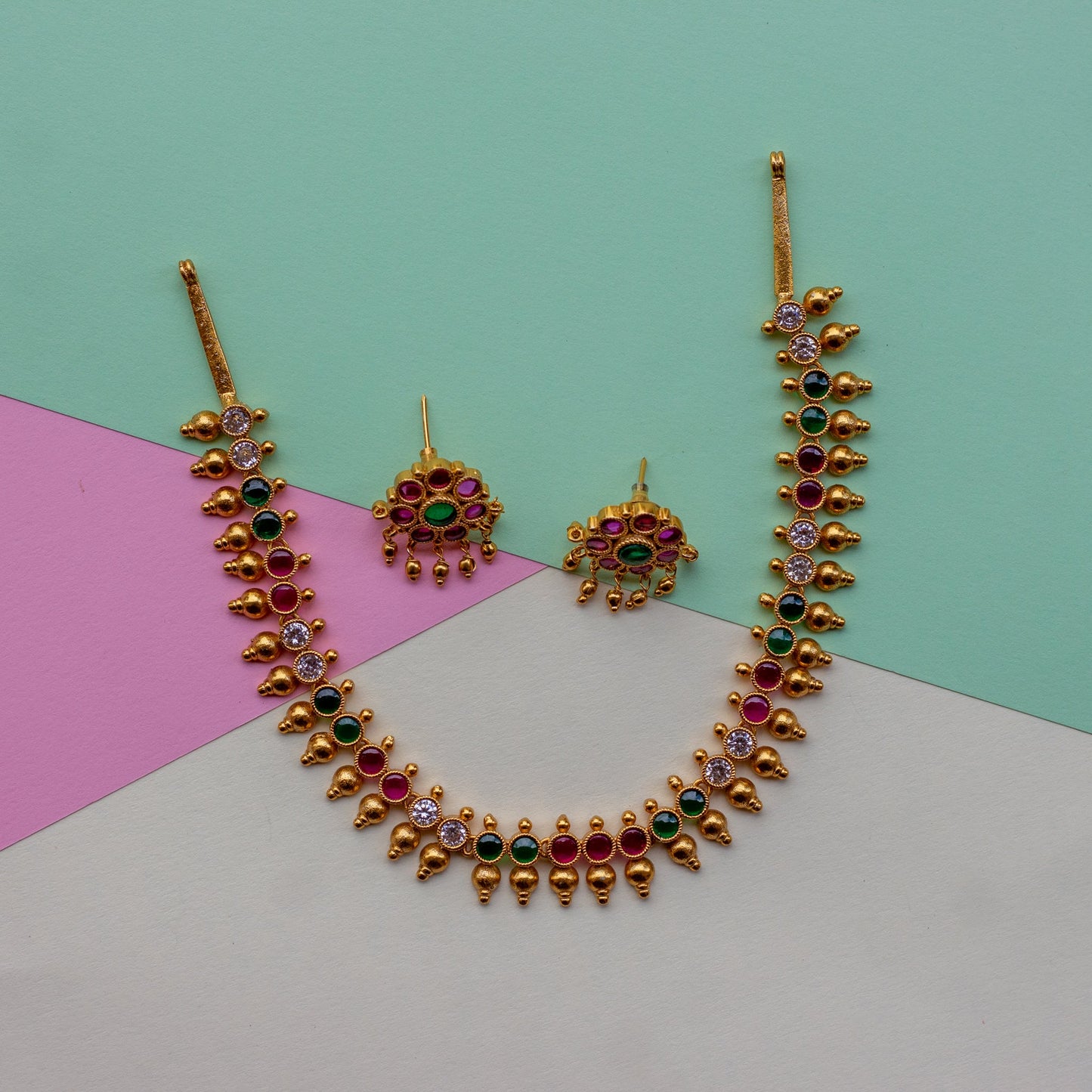 Kids Friendly Kemp Button Necklace Set - Multi