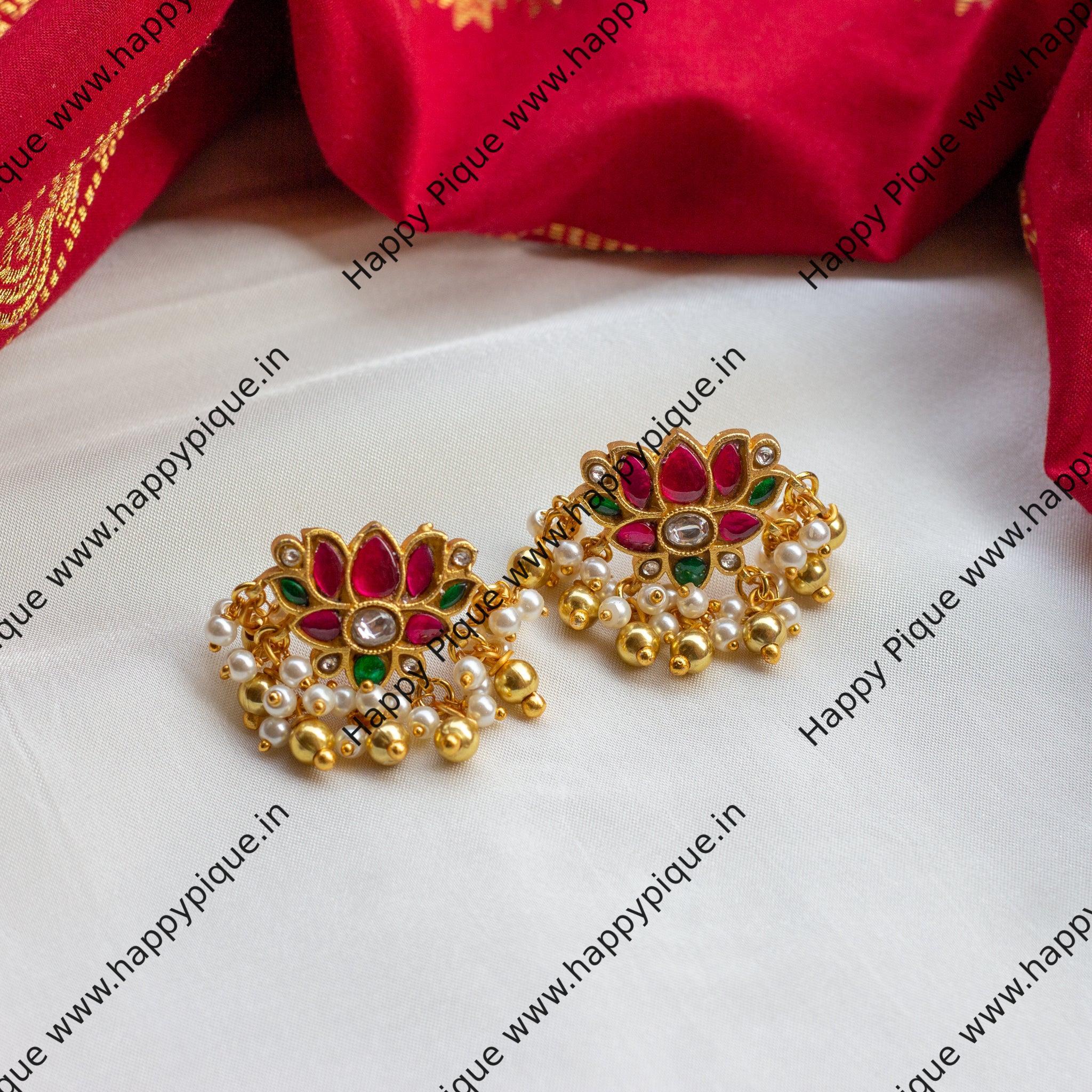 Jadau Kundan Lotus Stud Earrings