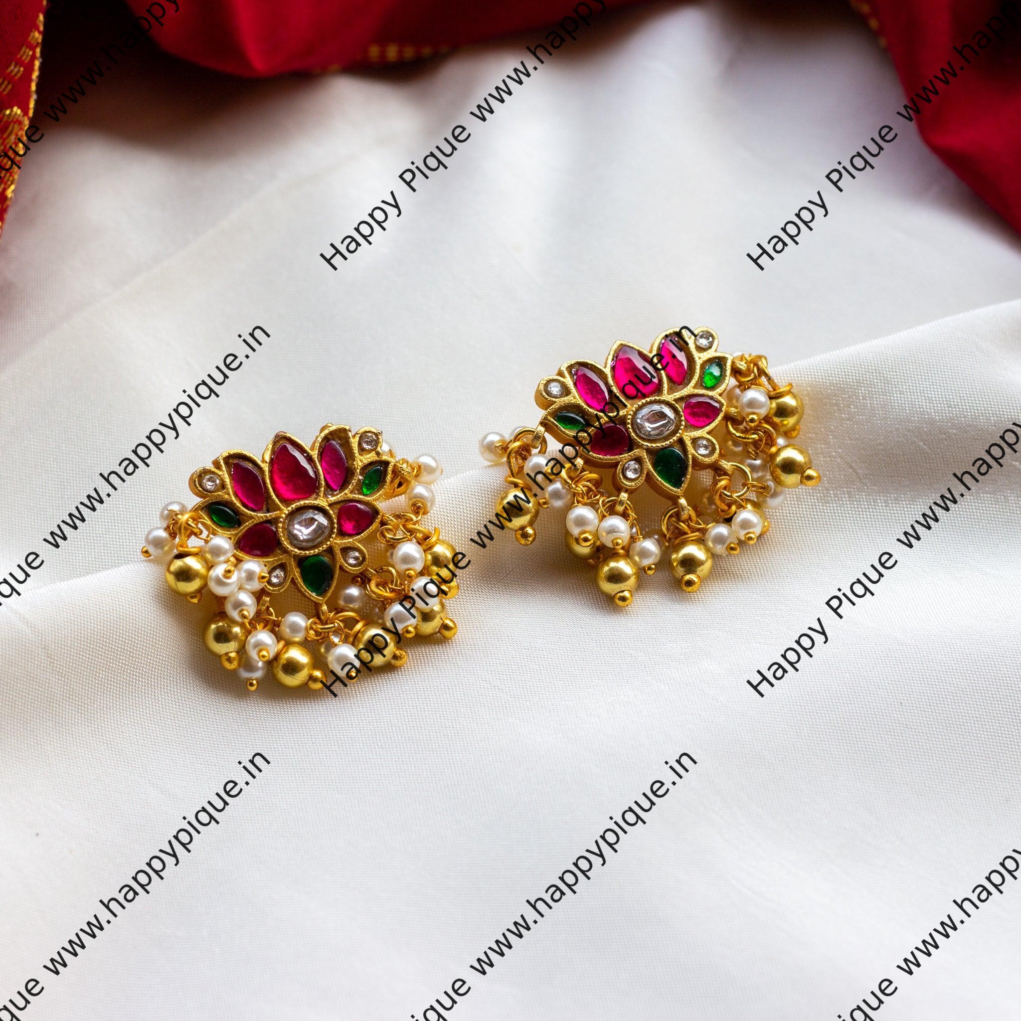 Jadau Kundan Lotus Stud Earrings