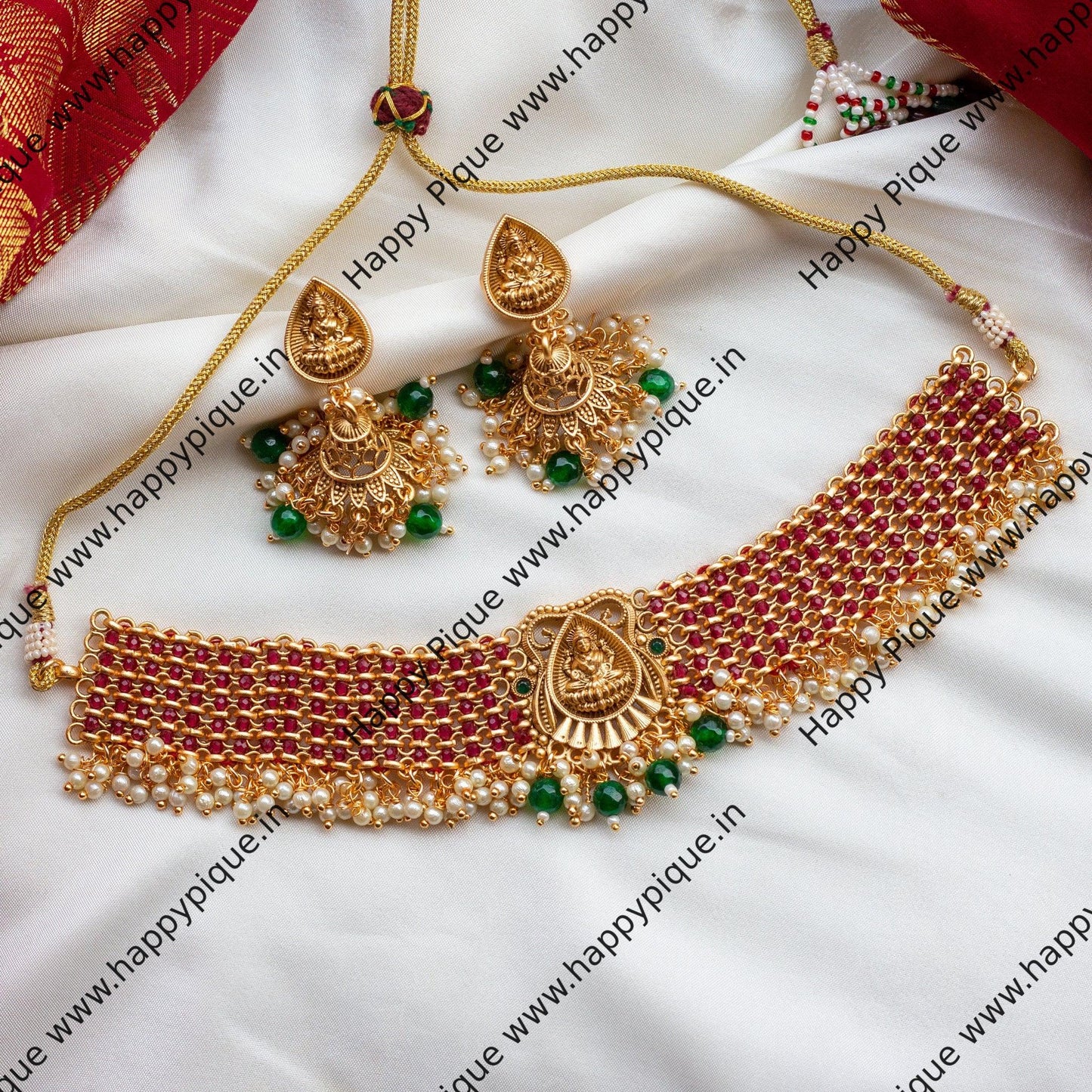 Woven Crystals Mahalakshmi Bridal Choker Set