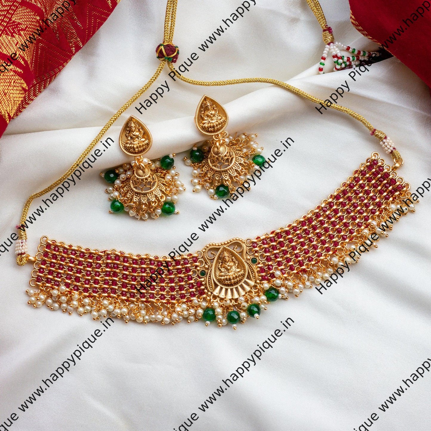 Woven Crystals Mahalakshmi Bridal Choker Set