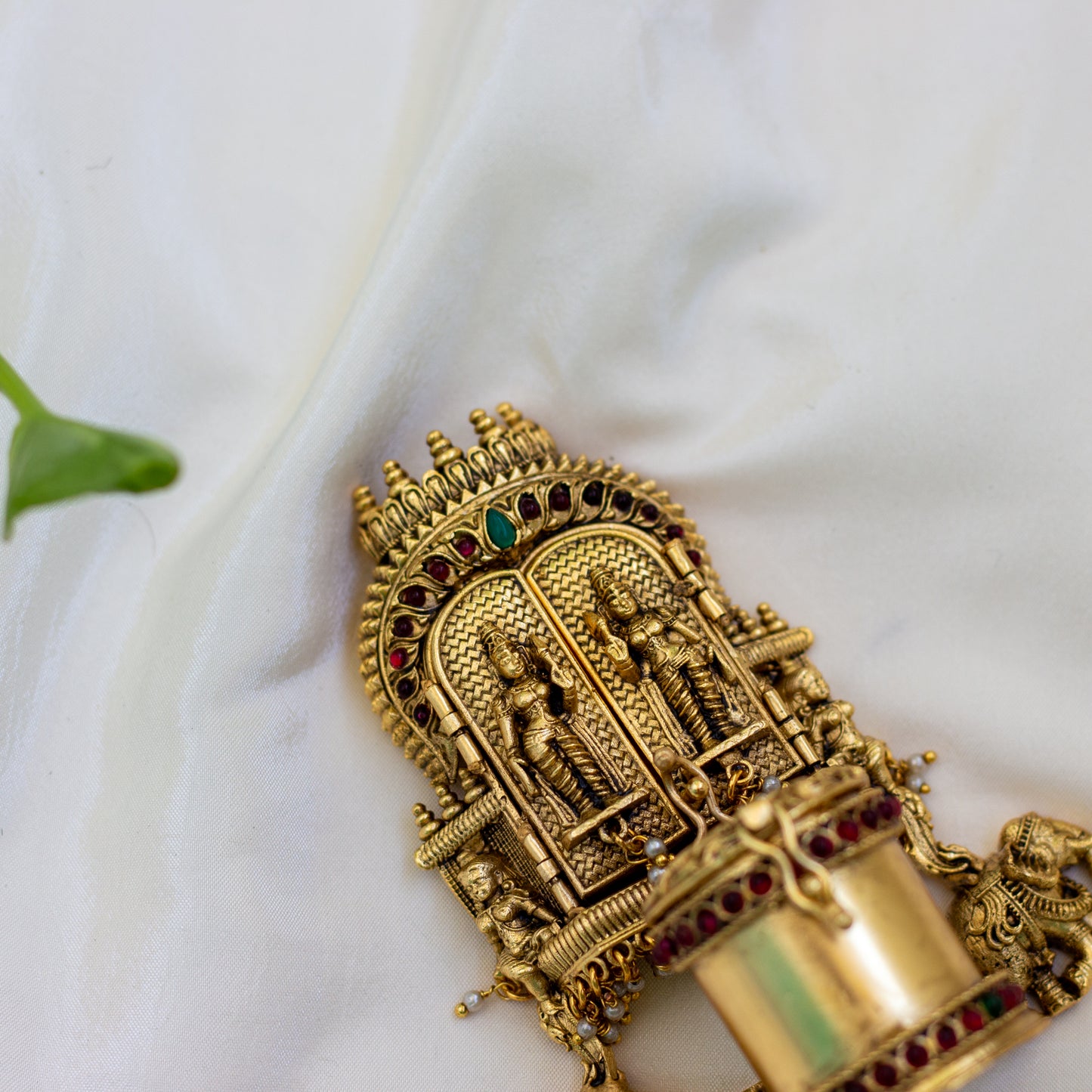Antique Gold Shiva Parvathi with Dwarapalakas Nakshi Design Kum Kum Box