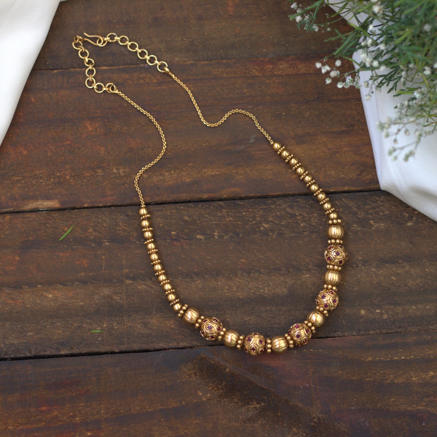 Antique Matte Traditional Kemp Golden Balls Mala - 001