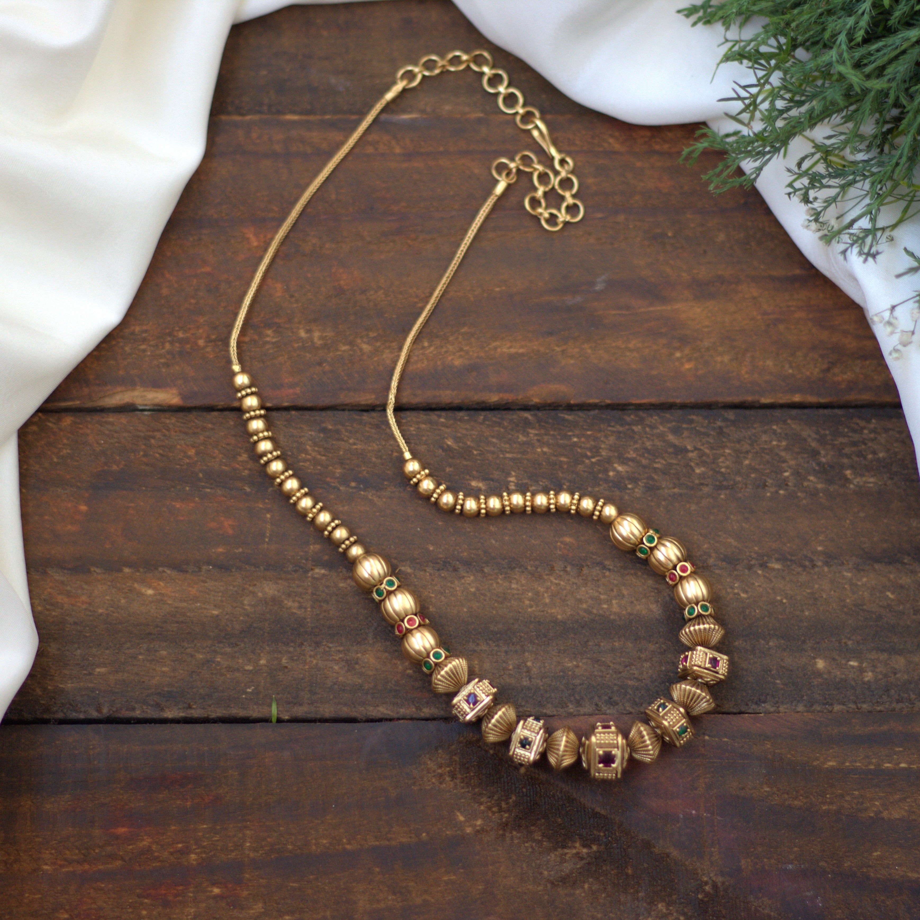 Antique Matte Traditional AD Kemp Golden Balls Mala - 003