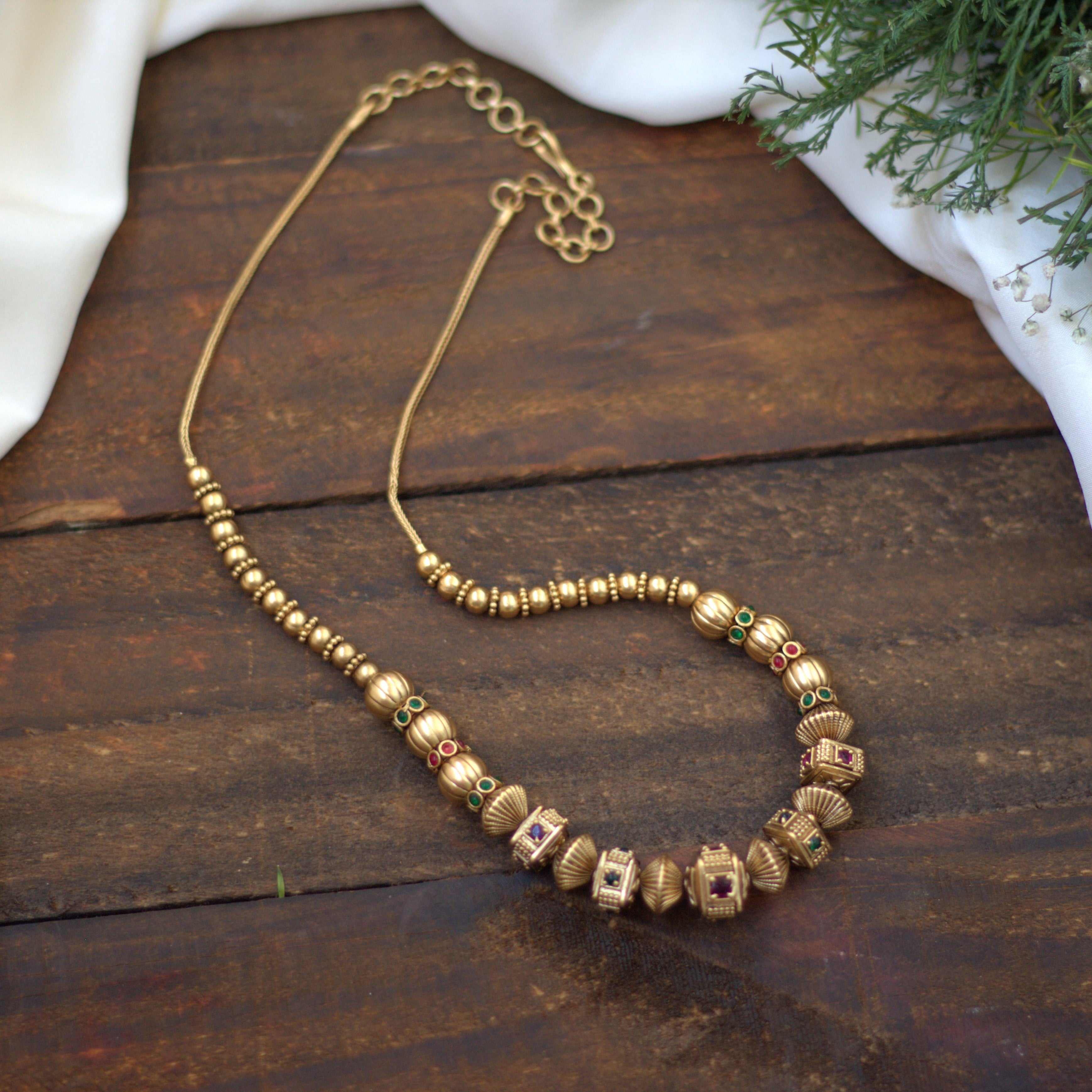 Antique Matte Traditional AD Kemp Golden Balls Mala - 003