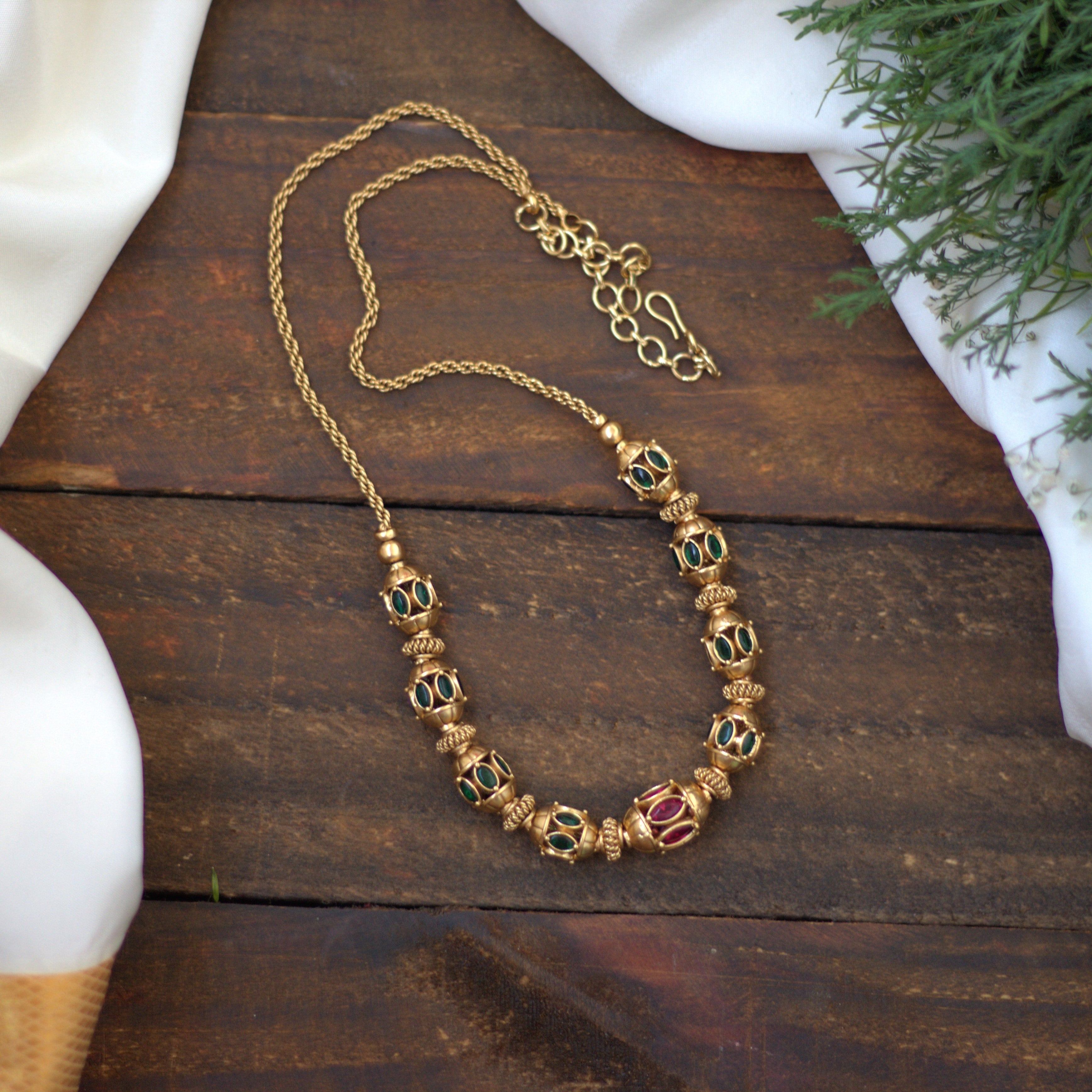 Antique Matte Traditional Kemp Golden Balls Mala - 005